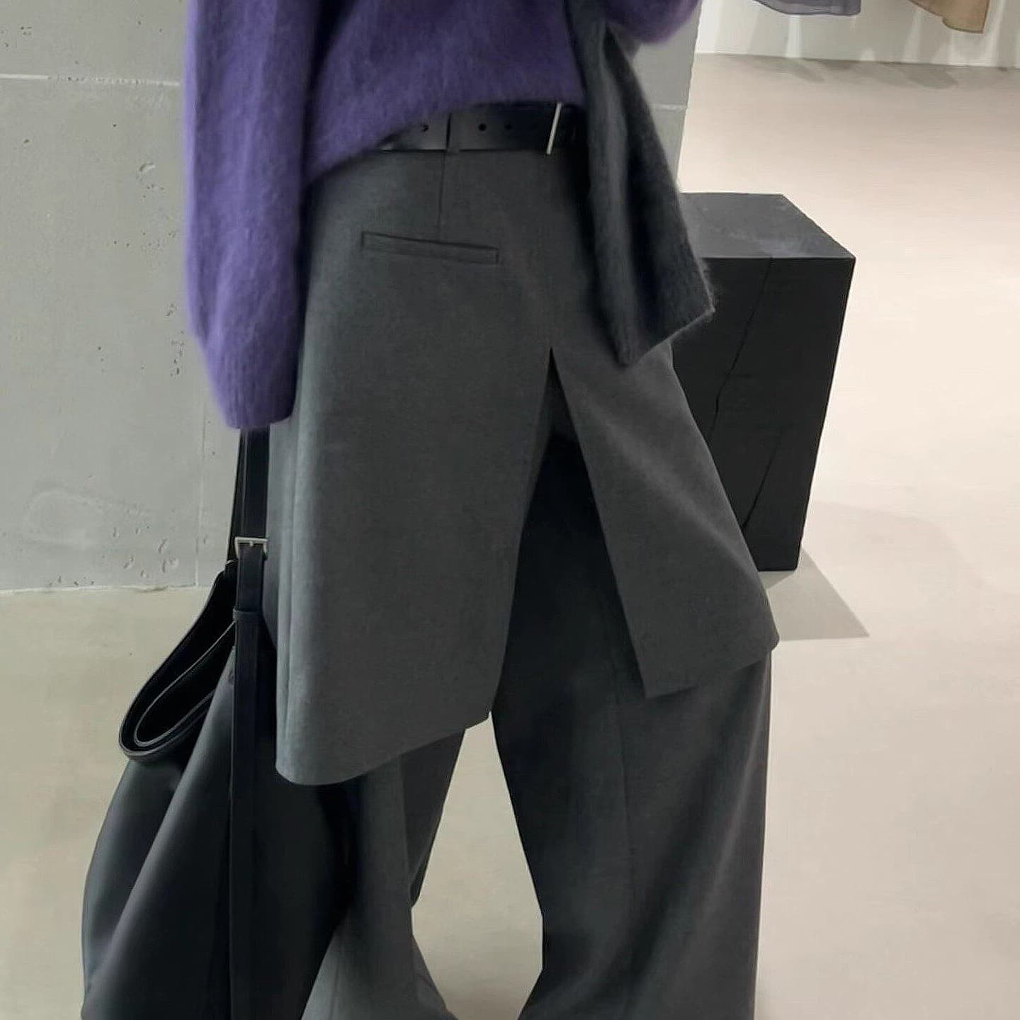 실사 한 부서 세련된 다용도 페이크 레이어드 방귀 커튼 와이드 레그 팬츠 여성 겨울 봄 새로운 슬랙스 품격 캐주얼 바지 상세 이미지 8