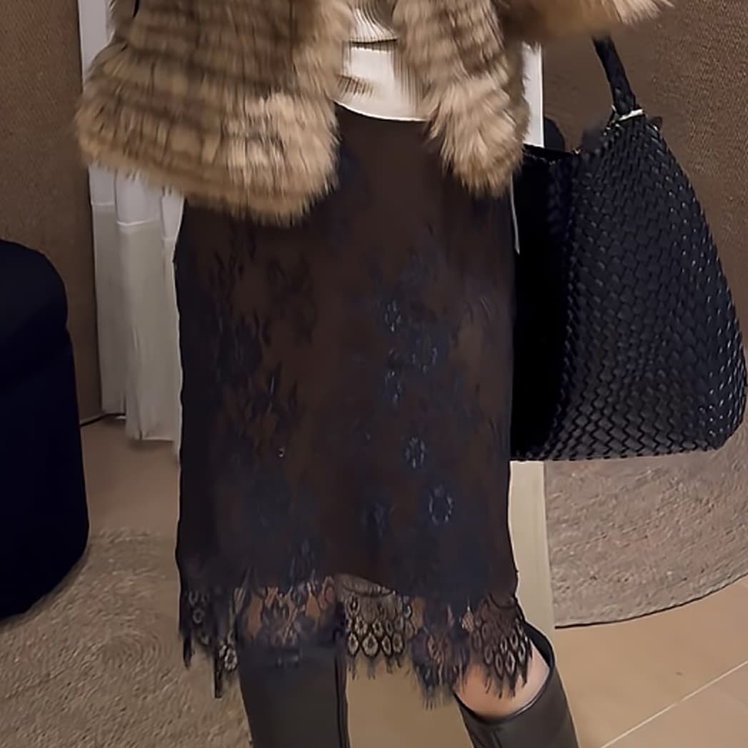 실사 프랑스식 순수한 욕망 바람 섹시함 핫걸 착용 가져 가라. 커피 색상 패치워크 레이스 반신 스커트 타이트 스커트 중간 스커트 봄 새로운 상세 이미지 9