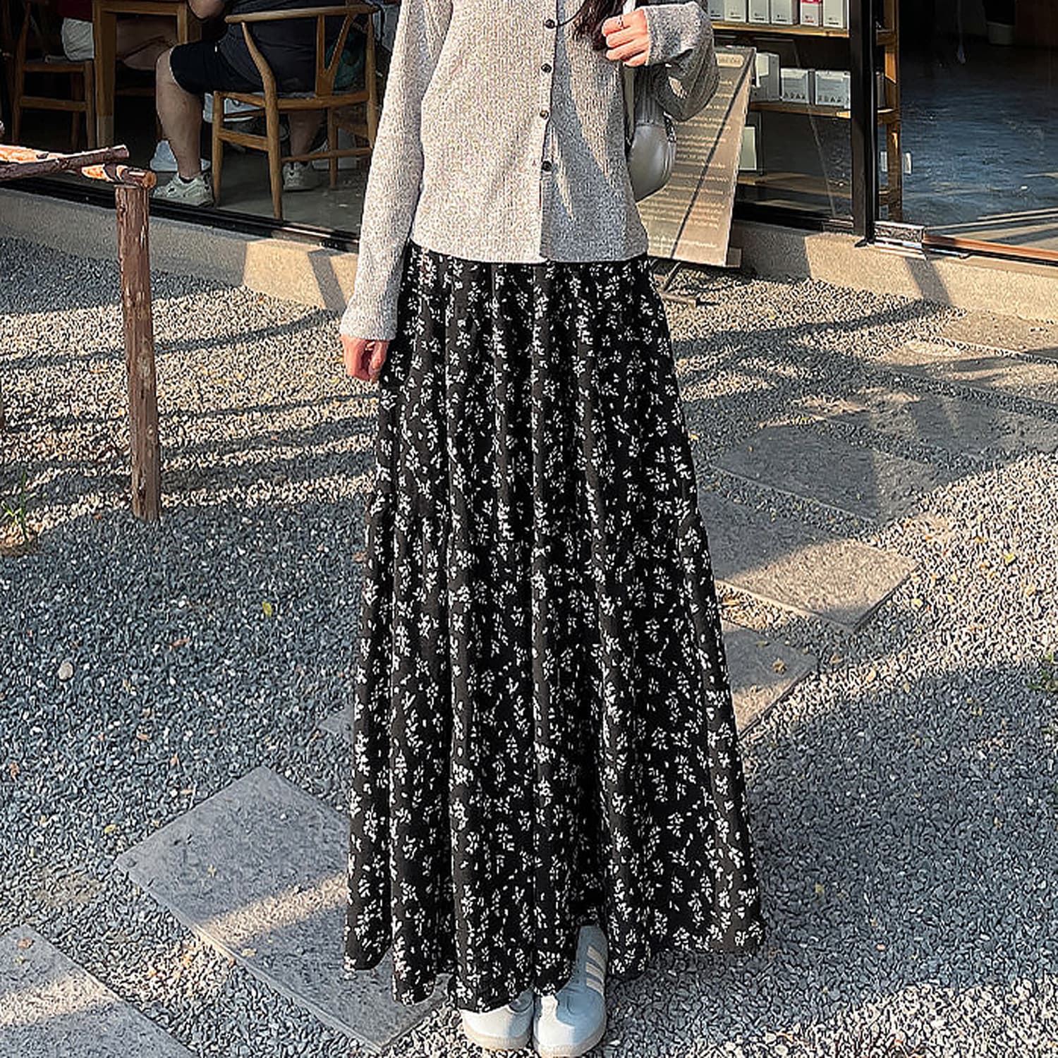 봄 레트로 낭만주의 블루 색상 꽃무늬 반신 스커트 작은 키 다용도 밴딩 하이웨이스트 Chic 표지 넓적 다리 A라인 스커트