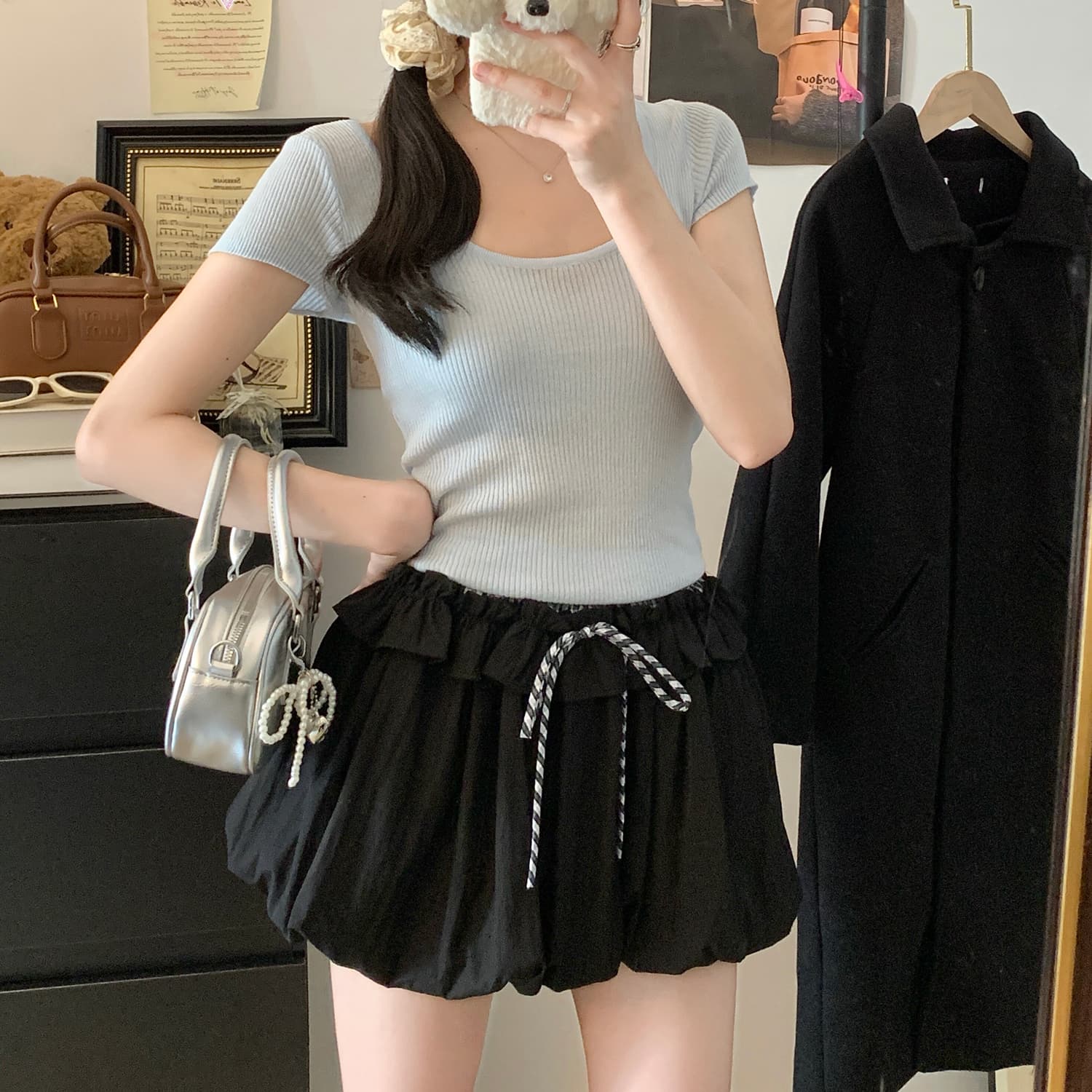 실사 발레 바람 페이크 레이어드 체크무늬 패치워크 반신 스커트 짧은 스커트 퍼프 스커트 달콤한 자매 작은 치마 퍼프 미니 스커트 이미지 3