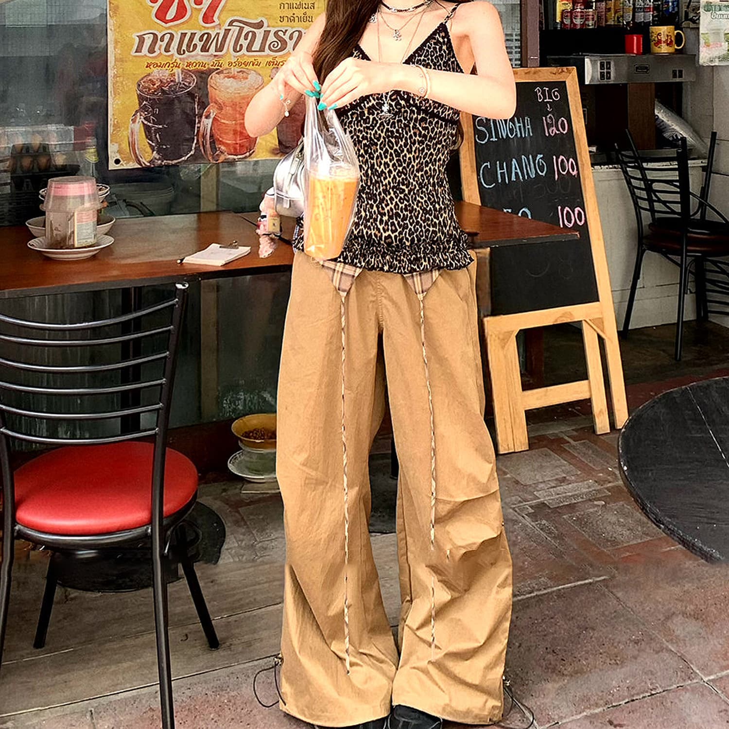 레트로 출퇴근 바람 워크웨어 바람 와이드 레그 팬츠 디자인 센스 품격 여성 하이웨이스트 루즈핏 캐주얼 바지 자이언트 표지 넓적 다리 스트레이트 팬츠 상세 이미지 5