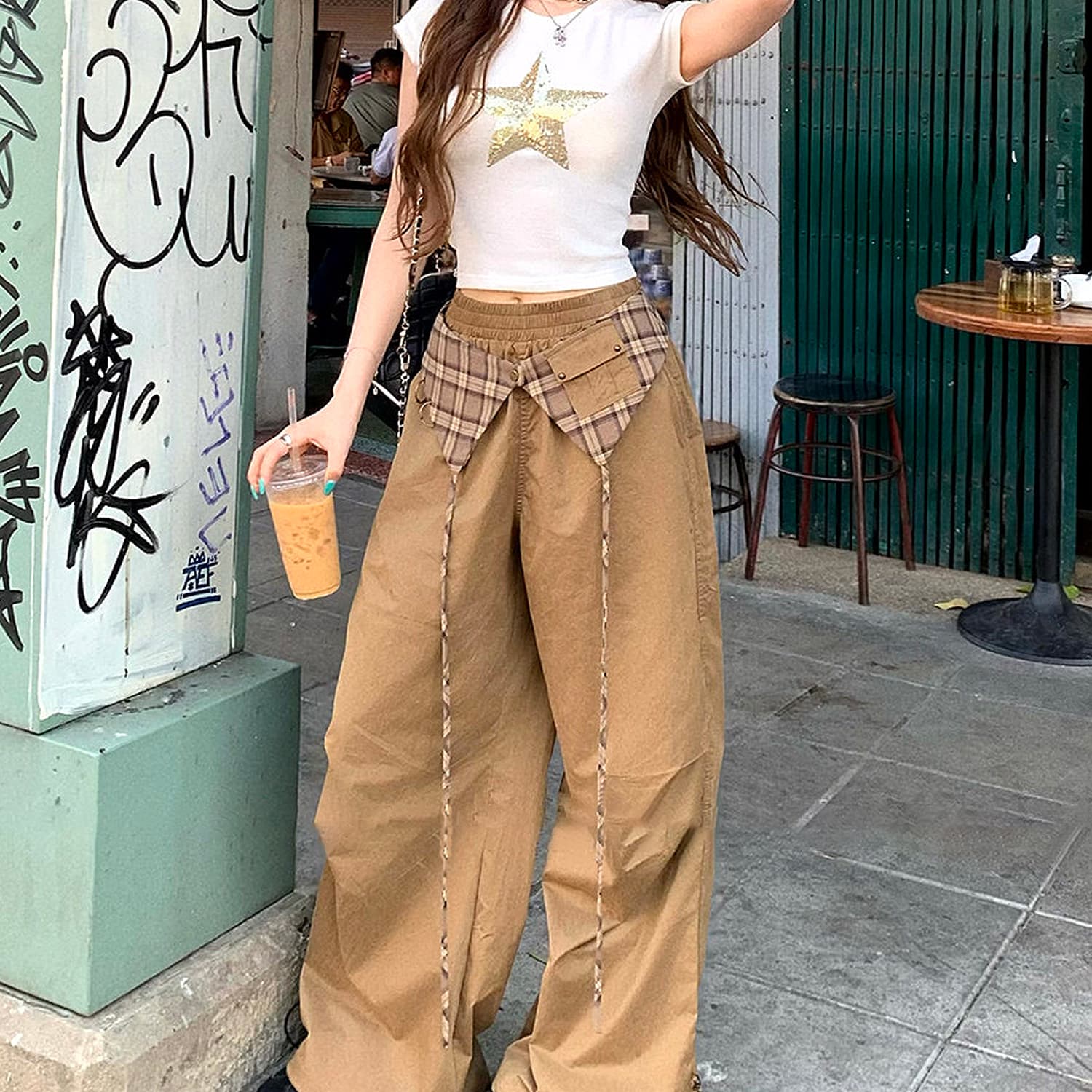레트로 출퇴근 바람 워크웨어 바람 와이드 레그 팬츠 디자인 센스 품격 여성 하이웨이스트 루즈핏 캐주얼 바지 자이언트 표지 넓적 다리 스트레이트 팬츠 상세 이미지 7