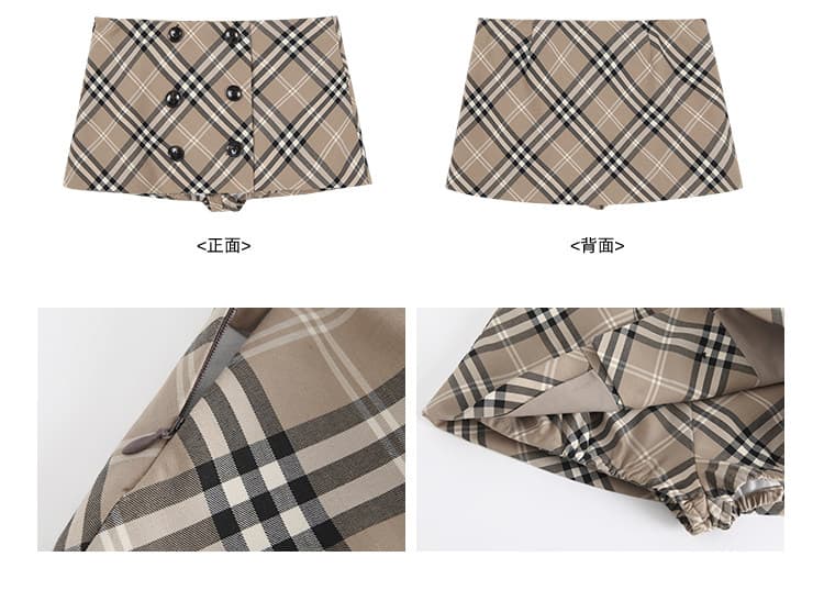 카키 색 체크무늬 반신 스커트 여성 하이웨이스트 슬림해 보이는 여름 A라인 스커트 품격 핫걸 노출 방지 타이트 스커트 짧은 치마 상세 이미지 2