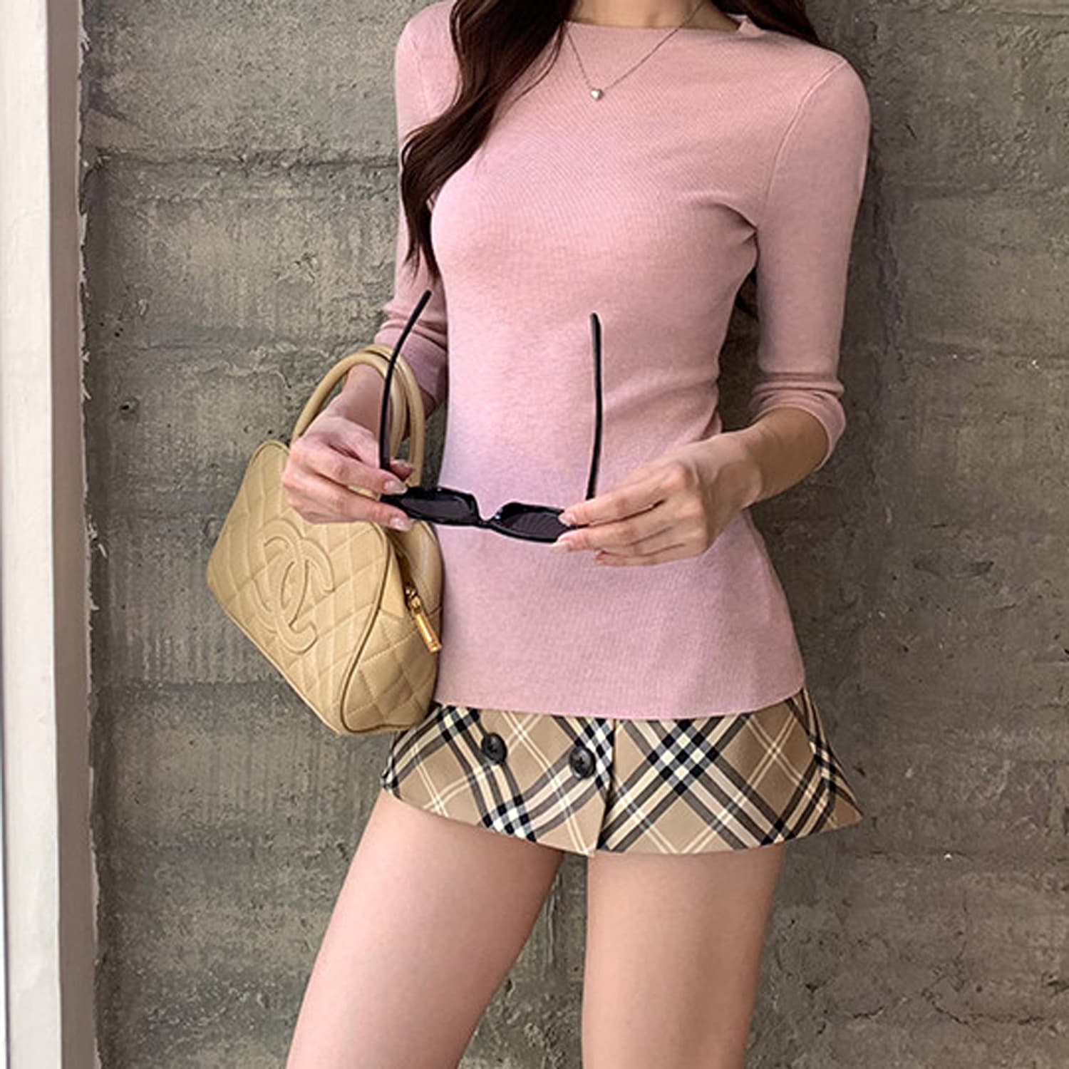 카키 색 체크무늬 반신 스커트 여성 하이웨이스트 슬림해 보이는 여름 A라인 스커트 품격 핫걸 노출 방지 타이트 스커트 짧은 치마 상세 이미지 10