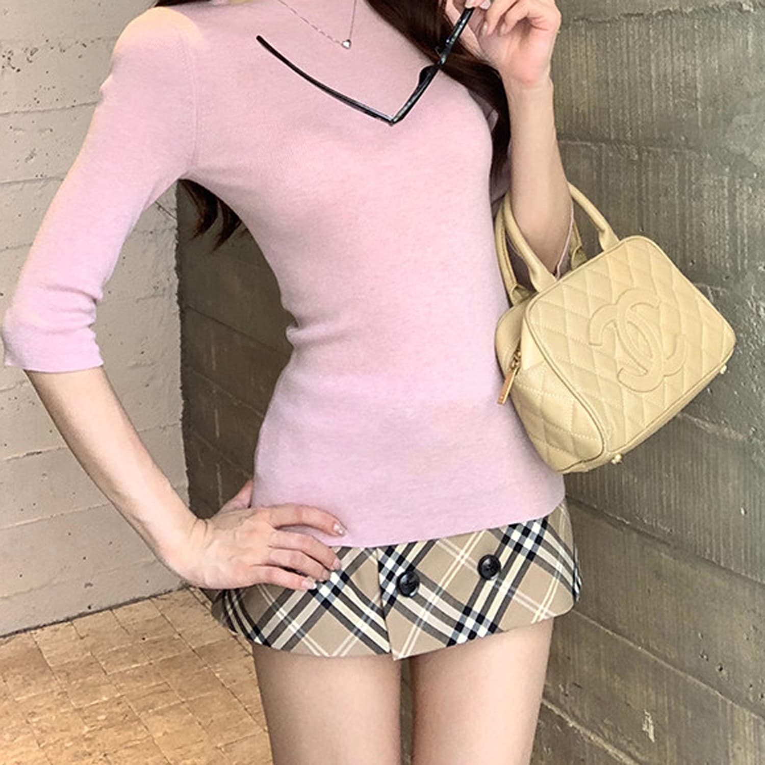 카키 색 체크무늬 반신 스커트 여성 하이웨이스트 슬림해 보이는 여름 A라인 스커트 품격 핫걸 노출 방지 타이트 스커트 짧은 치마 상세 이미지 20