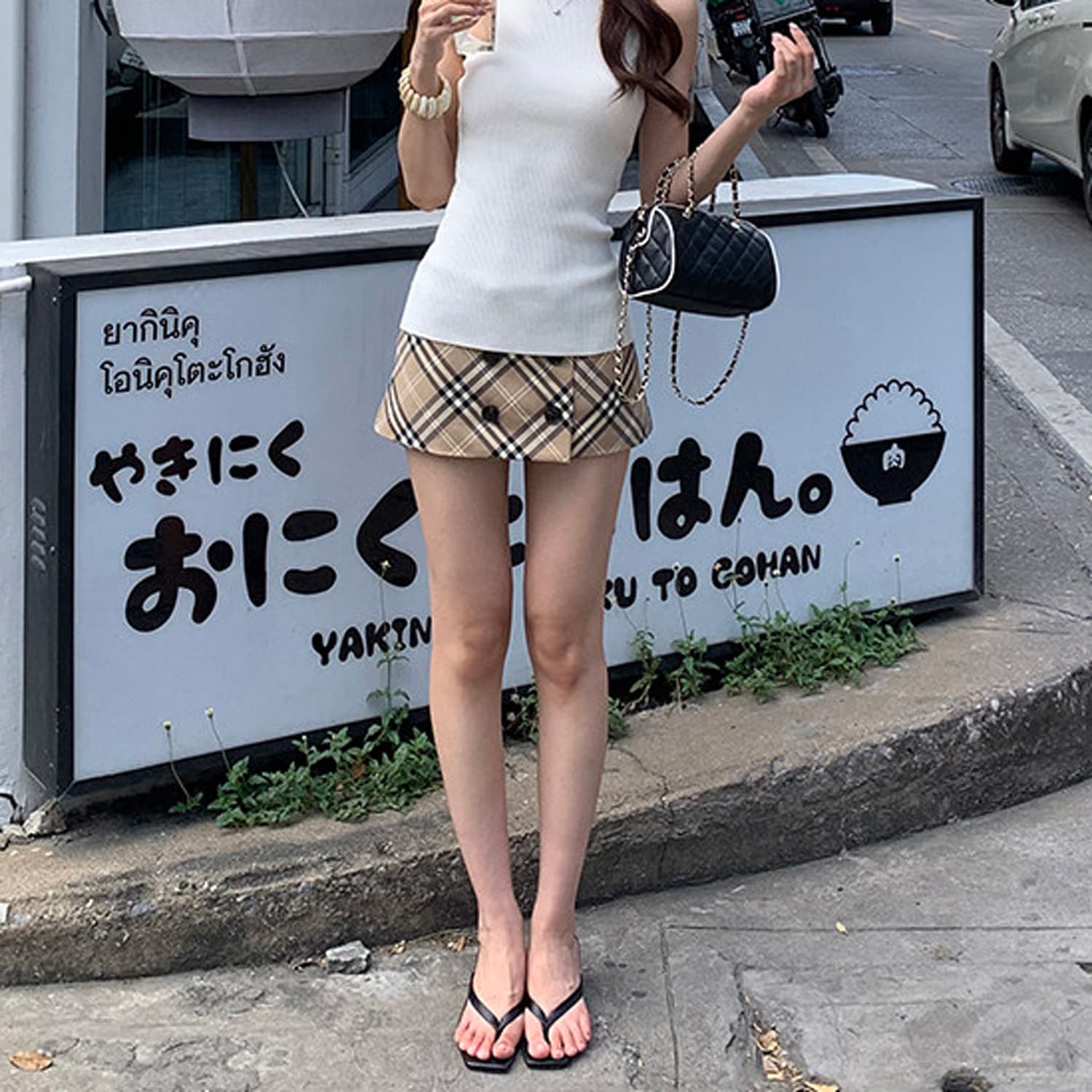카키 색 체크무늬 반신 스커트 여성 하이웨이스트 슬림해 보이는 여름 A라인 스커트 품격 핫걸 노출 방지 타이트 스커트 짧은 치마 상세 이미지 23