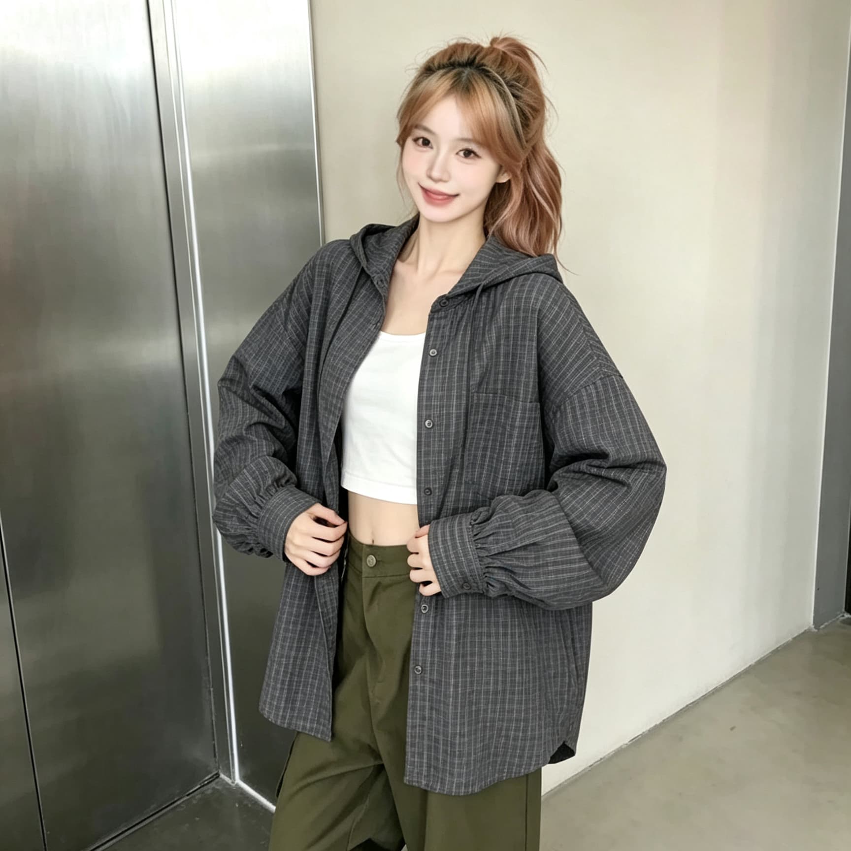 2026 가을 여성 코트 레트로 체크무늬 후드 자외선 차단 의류 여성 새로운 오픈 가디건 디자인 센스 루즈핏 슬림해 보이는 맨위 이미지 4