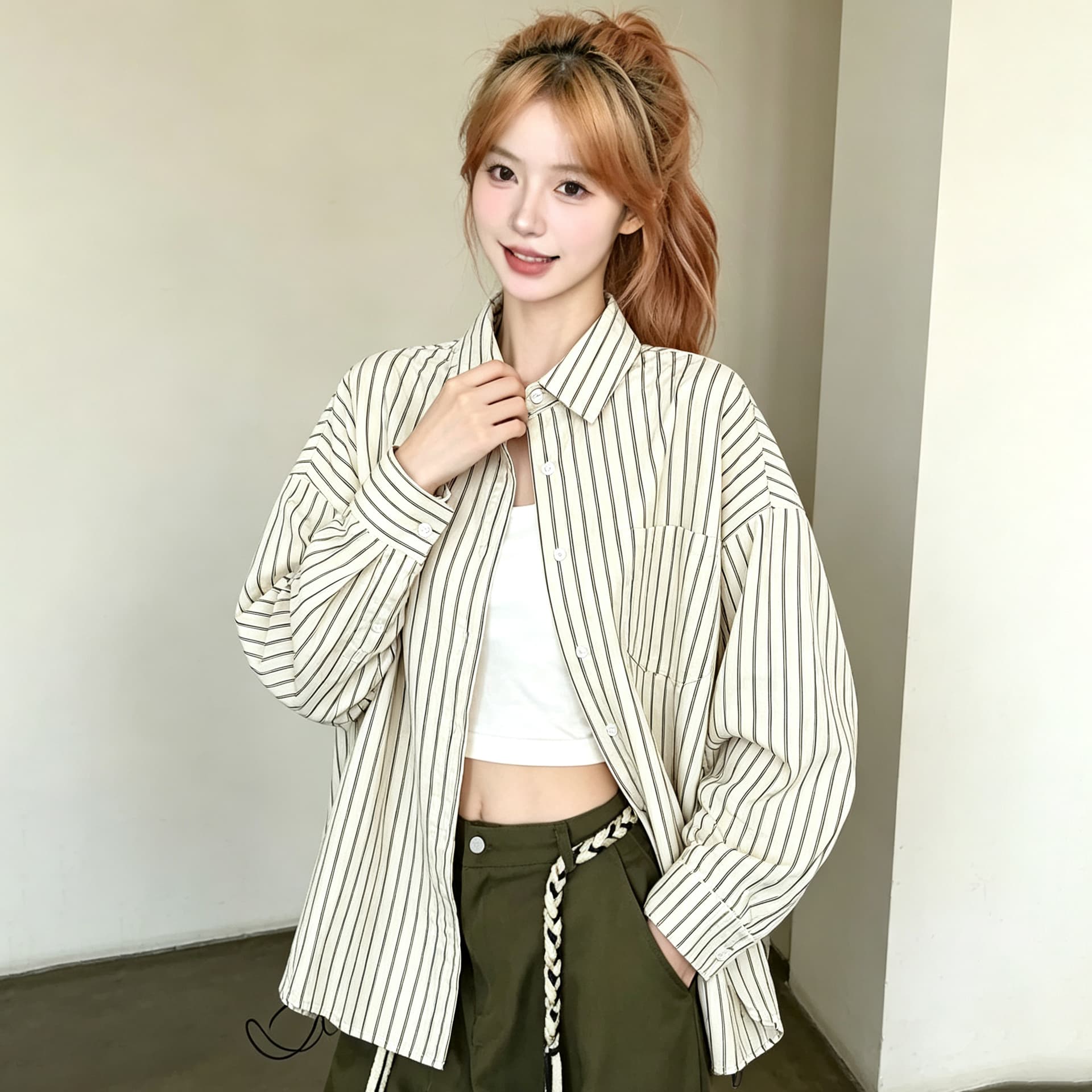 스트라이프 체크무늬 여성 셔츠 2026 년 가을 새로운 긴팔 셔츠 출퇴근 고급 센스 빛 럭셔리 이른 가을 맨위 상세 이미지 14
