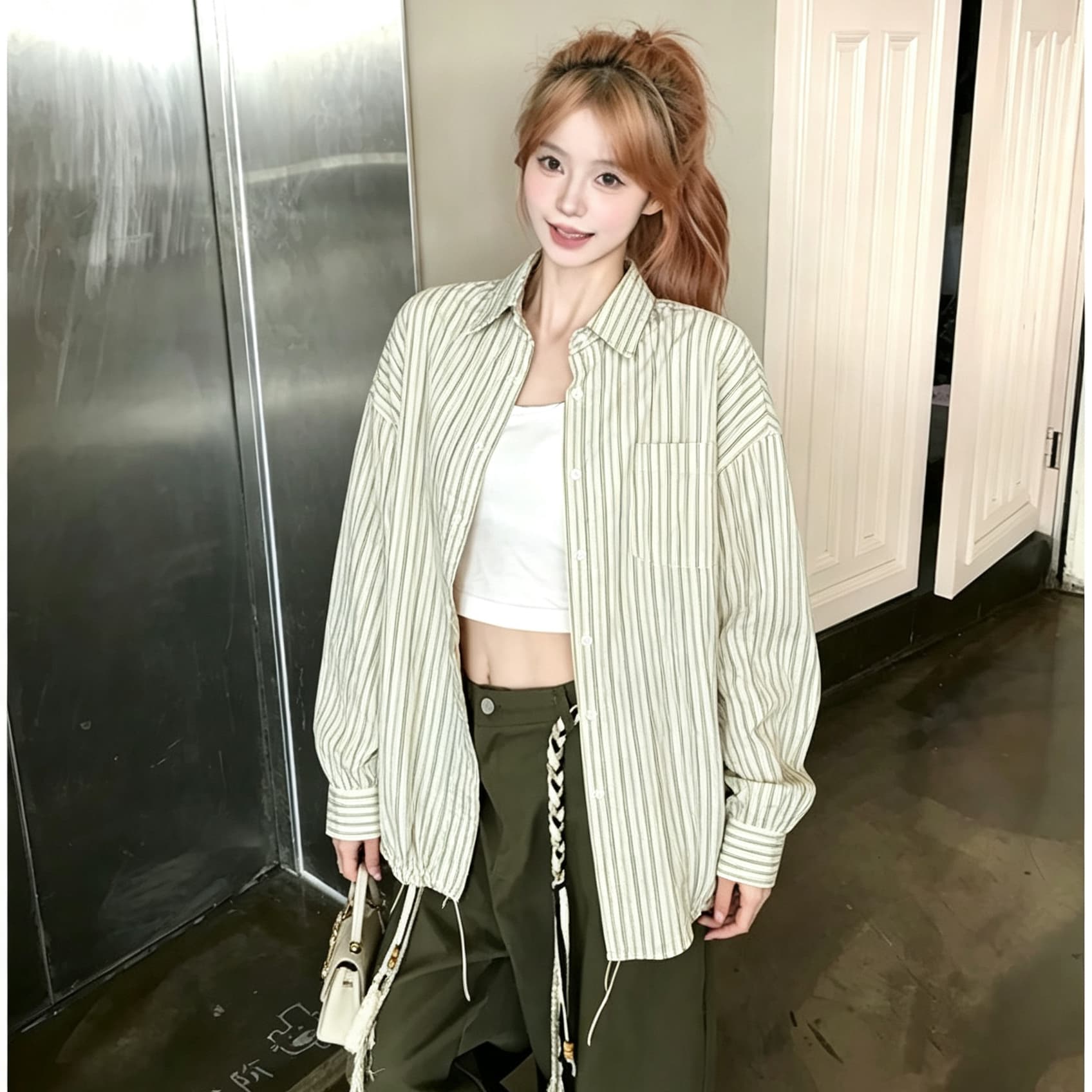 스트라이프 체크무늬 여성 셔츠 2026 년 가을 새로운 긴팔 셔츠 출퇴근 고급 센스 빛 럭셔리 이른 가을 맨위 상세 이미지 16