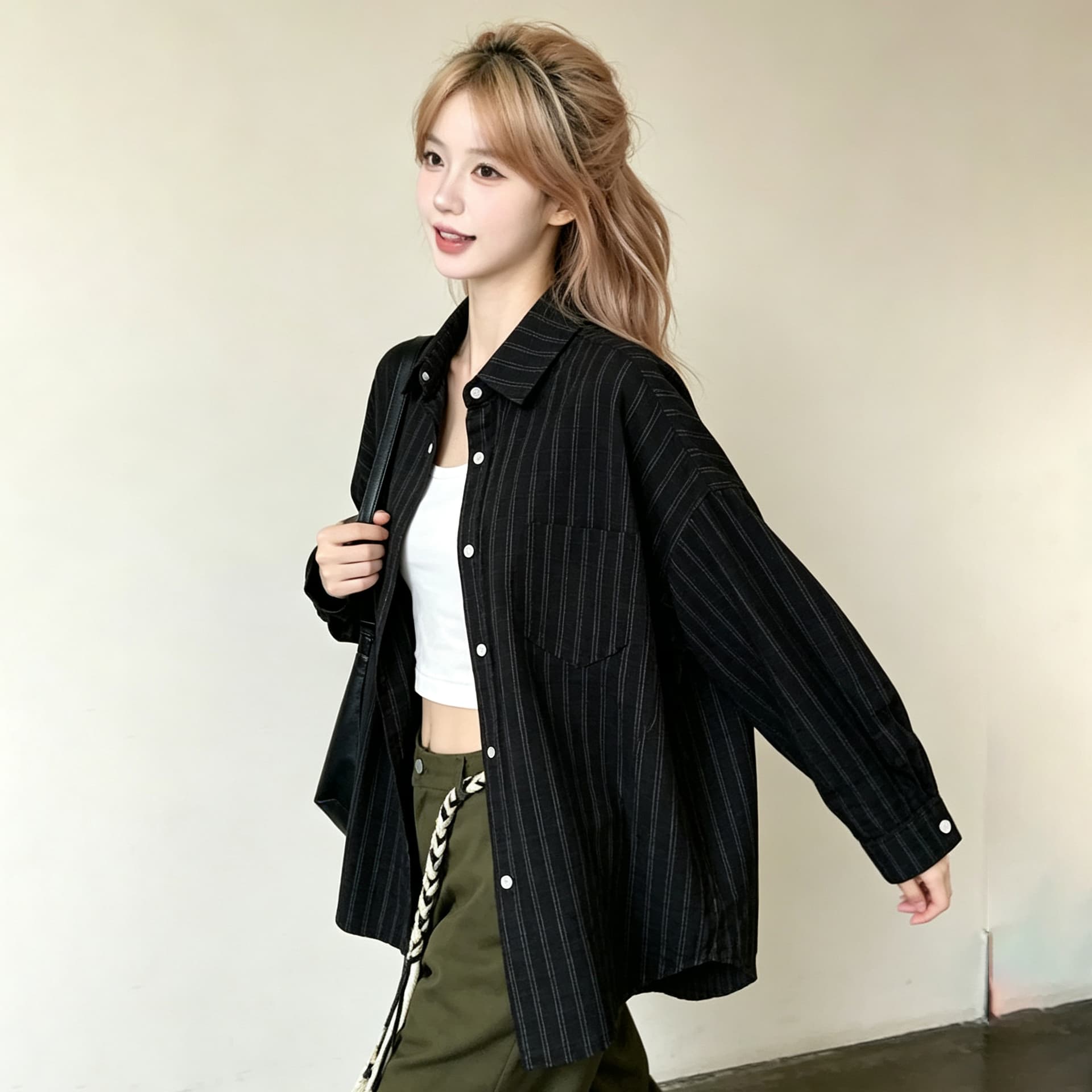 스트라이프 체크무늬 여성 셔츠 2026 년 가을 새로운 긴팔 셔츠 출퇴근 고급 센스 빛 럭셔리 이른 가을 맨위 상세 이미지 18