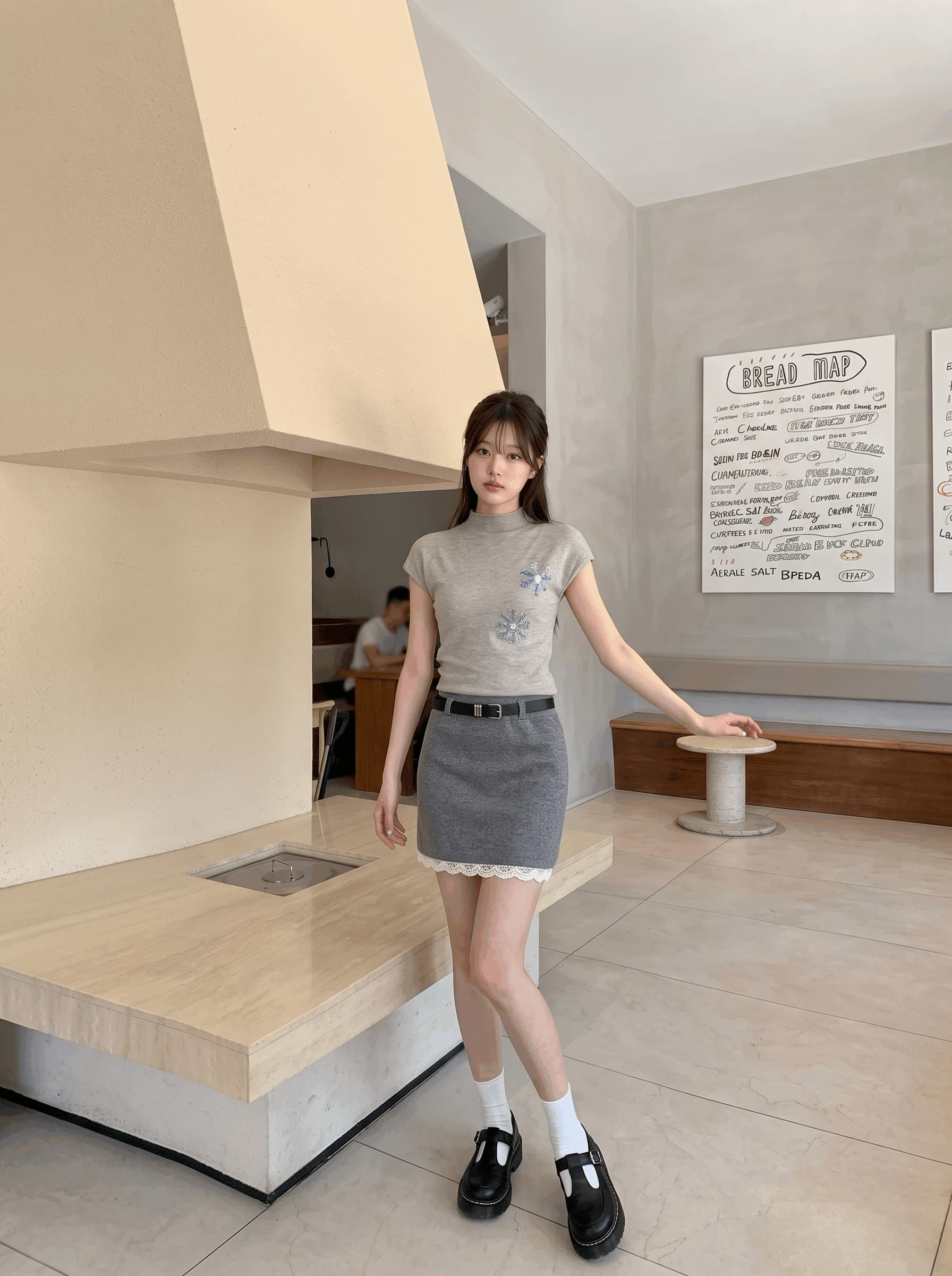 가을 겨울철 슈퍼 잘 생긴 ~ 중 경기 코트 만나는 반 스커트 슬림해 보이는 패치워크 디자인 센스 미니 스커트 레이스 레이스 반신 스커트 상세 이미지 7