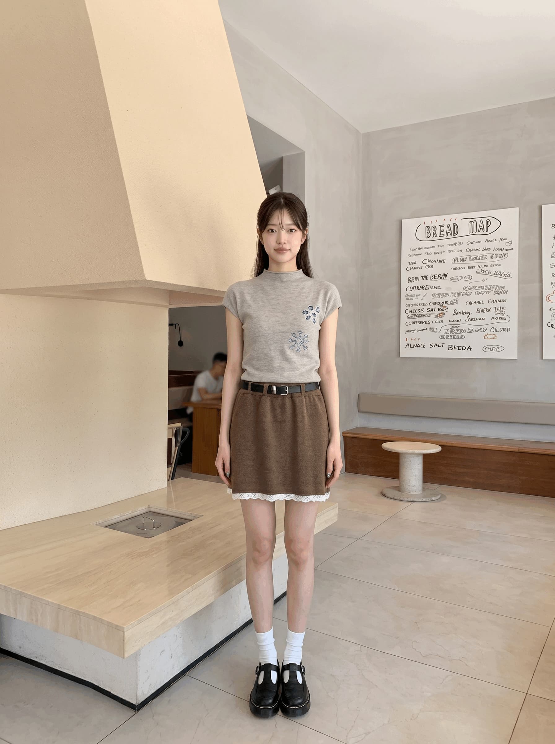가을 겨울철 슈퍼 잘 생긴 ~ 중 경기 코트 만나는 반 스커트 슬림해 보이는 패치워크 디자인 센스 미니 스커트 레이스 레이스 반신 스커트 상세 이미지 13