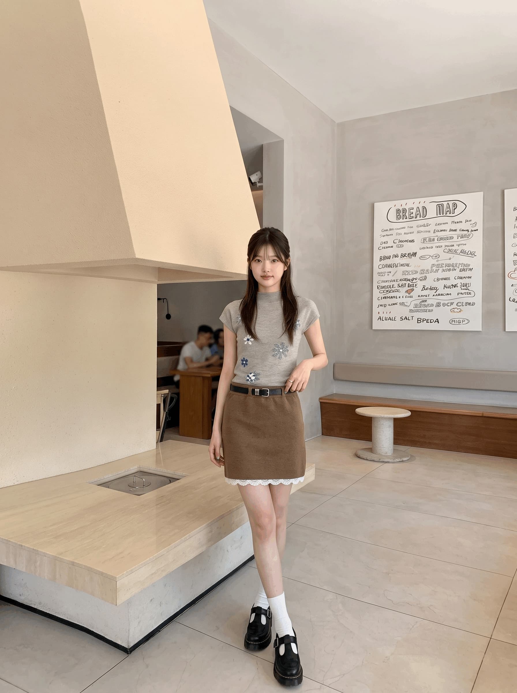 가을 겨울철 슈퍼 잘 생긴 ~ 중 경기 코트 만나는 반 스커트 슬림해 보이는 패치워크 디자인 센스 미니 스커트 레이스 레이스 반신 스커트 상세 이미지 15