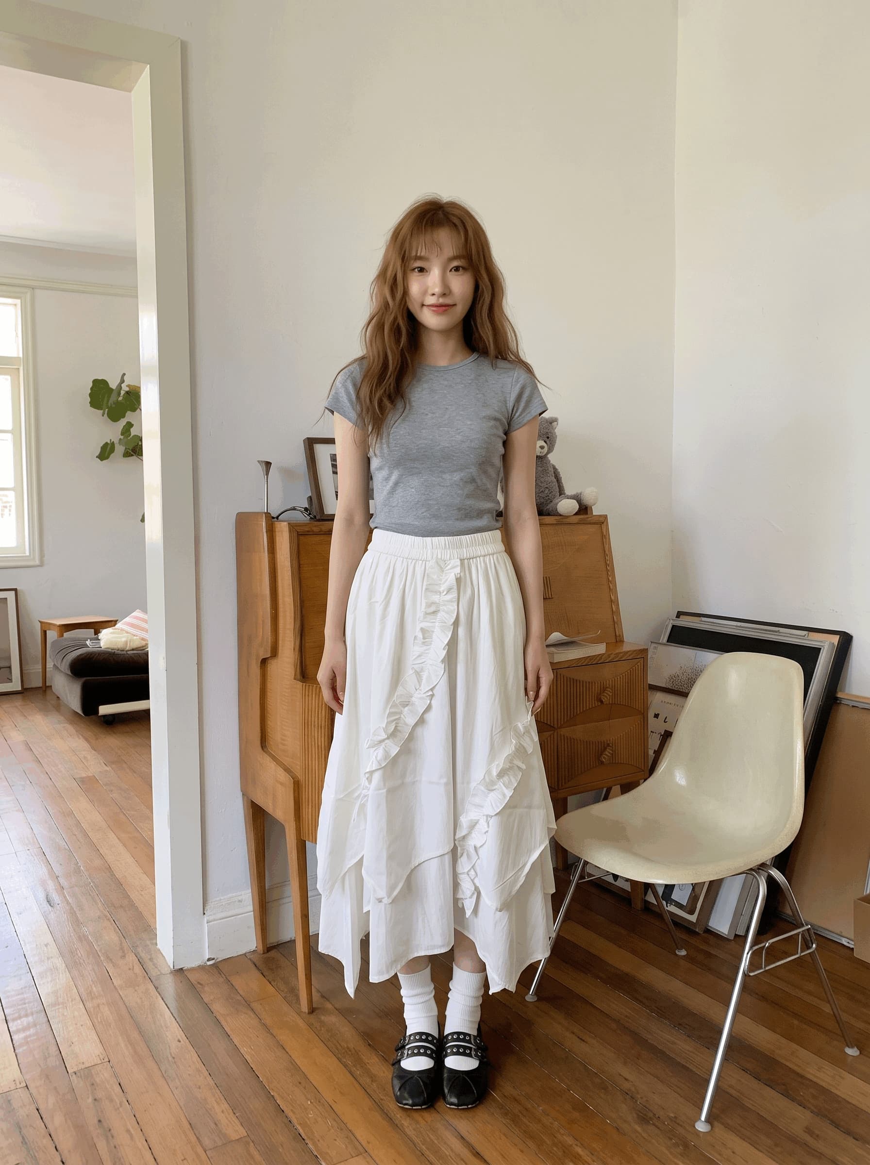 검정색 불규칙 반신 스커트 여성 2026 새로운 이른 봄 빅 사이즈 지방 mm 슬림해 보이는 한 마디 프릴 반 스커트 롱 스커트