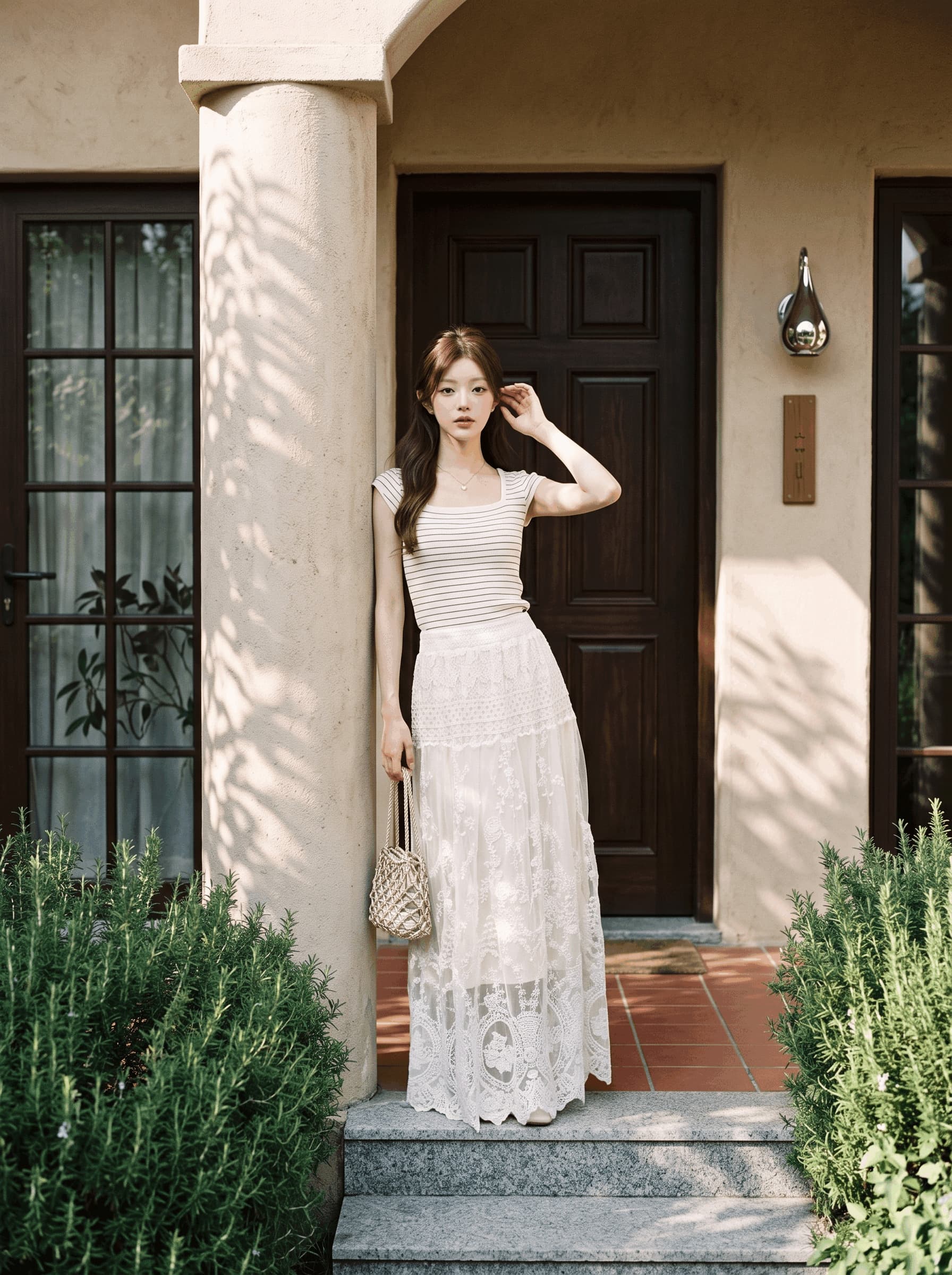 레이스 레이스 망사 반신 스커트 여성 여름 얇은 스타일 하이웨이스트 슬림해 보이는 품격 캐주얼 큰 진자 A라인 스커트 길다 치마 이미지 4