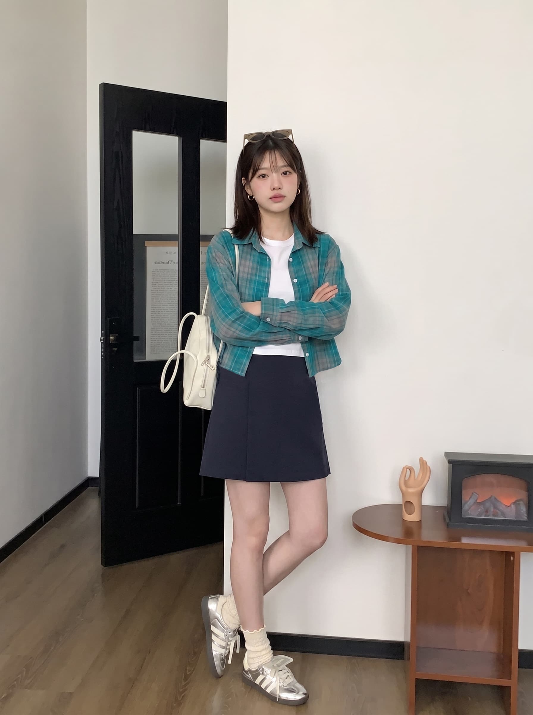2026 가을 새로운 벽돌 빨간색 체크무늬 셔츠 셔츠 폴로 칼라 체크무늬 디자인 센스 루즈핏 여성 상세 이미지 8