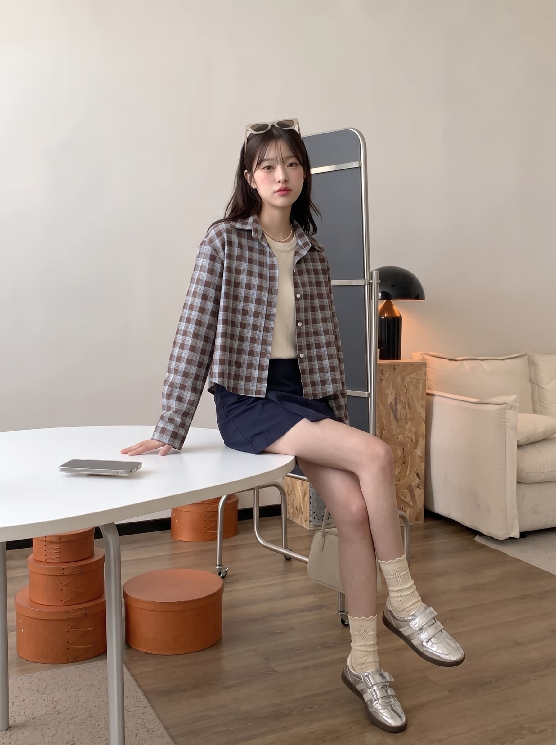 2026 가을 새로운 벽돌 빨간색 체크무늬 셔츠 셔츠 폴로 칼라 체크무늬 디자인 센스 루즈핏 여성 상세 이미지 14