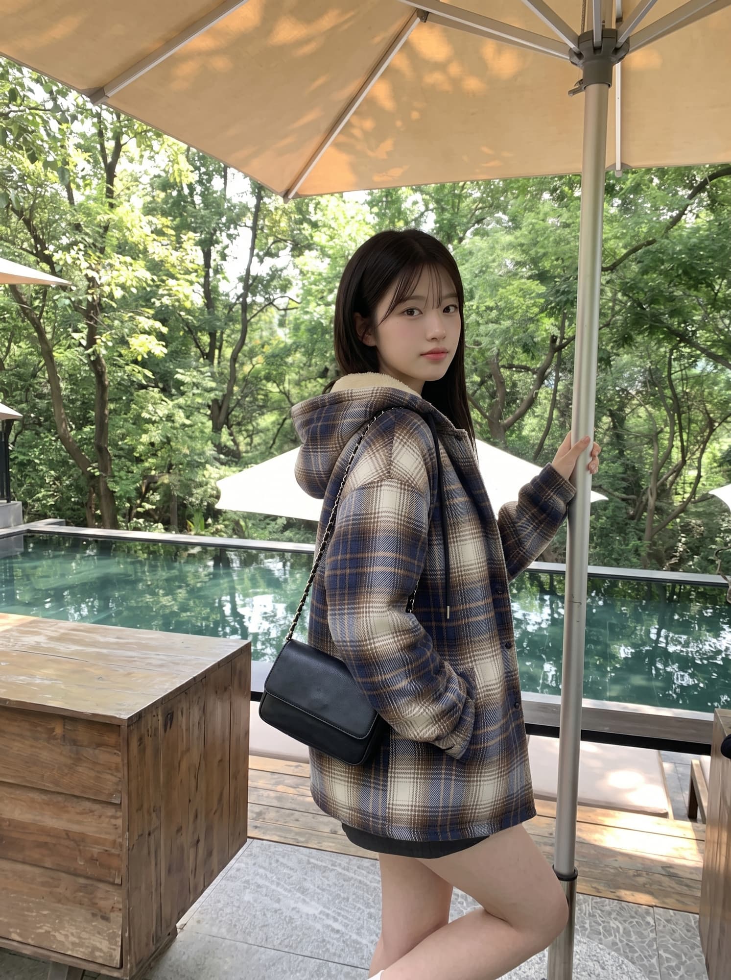 가을 겨울 긴팔 셔츠 여성 레저 후드 쇼트 스타일 재킷 스타일 체크무늬 캐주얼 일상 다용도 인기 이미지 4