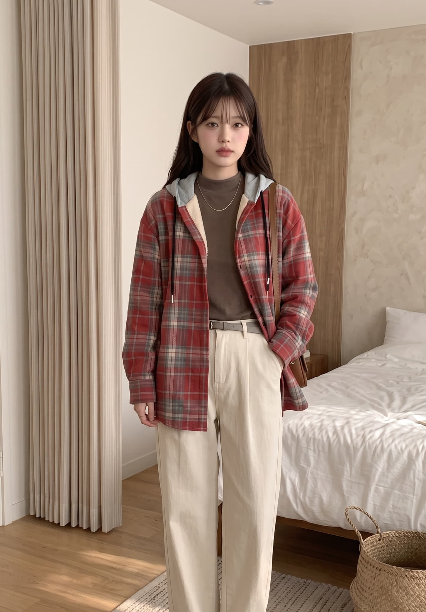 레트로 연삭 털 체크무늬 털이 있는 여성 코트 가을 겨울철 새로운 루즈핏 캐주얼 후드 두꺼운 셔츠 맨위 상세 이미지 10