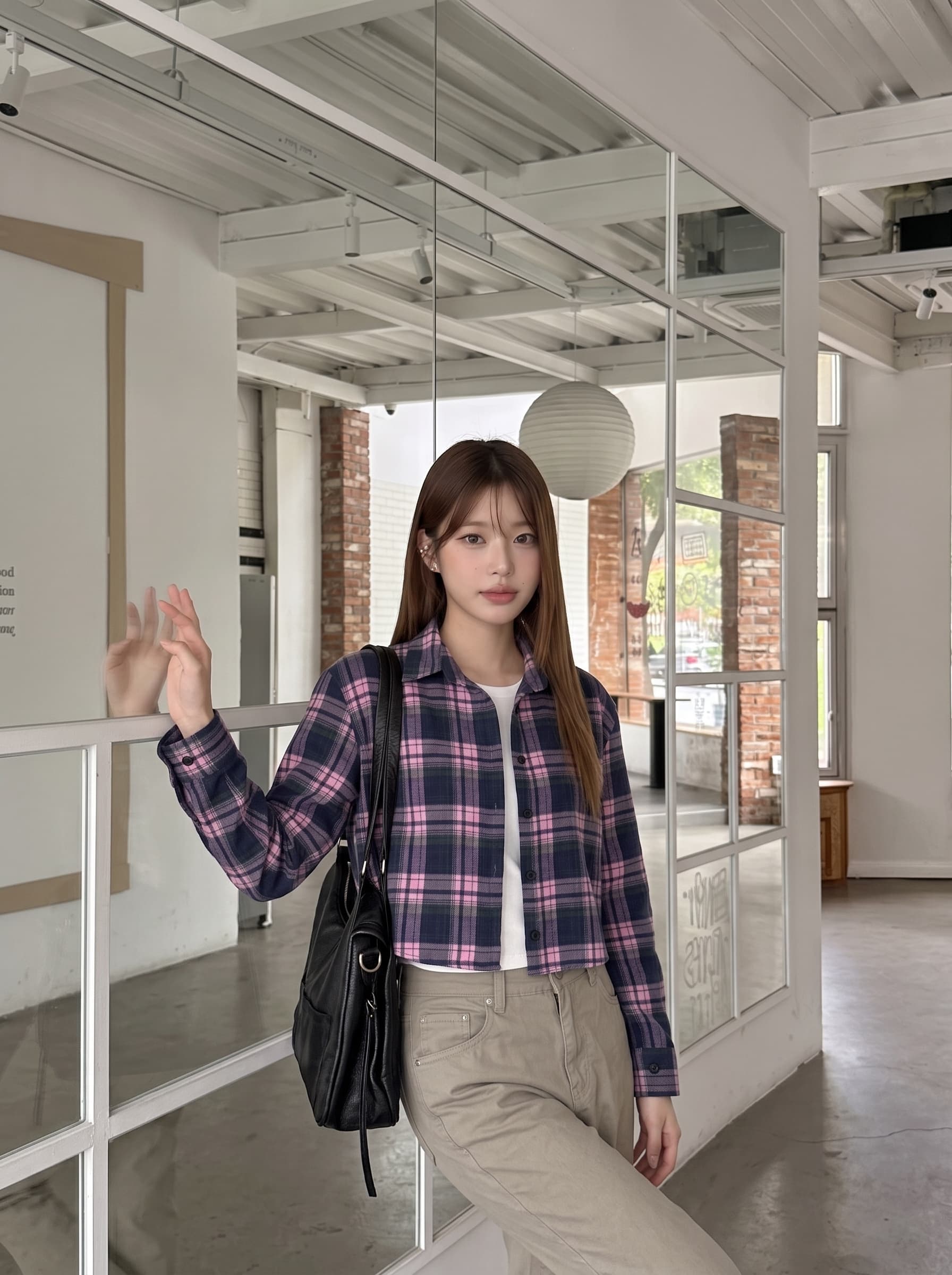 그리드 니켈 셔츠 여자 작은 키 긴팔 여성 가을 새로운 한국 스타일 루즈핏 레트로 캐주얼 쇼트 스타일 셔츠 재킷 이미지 4
