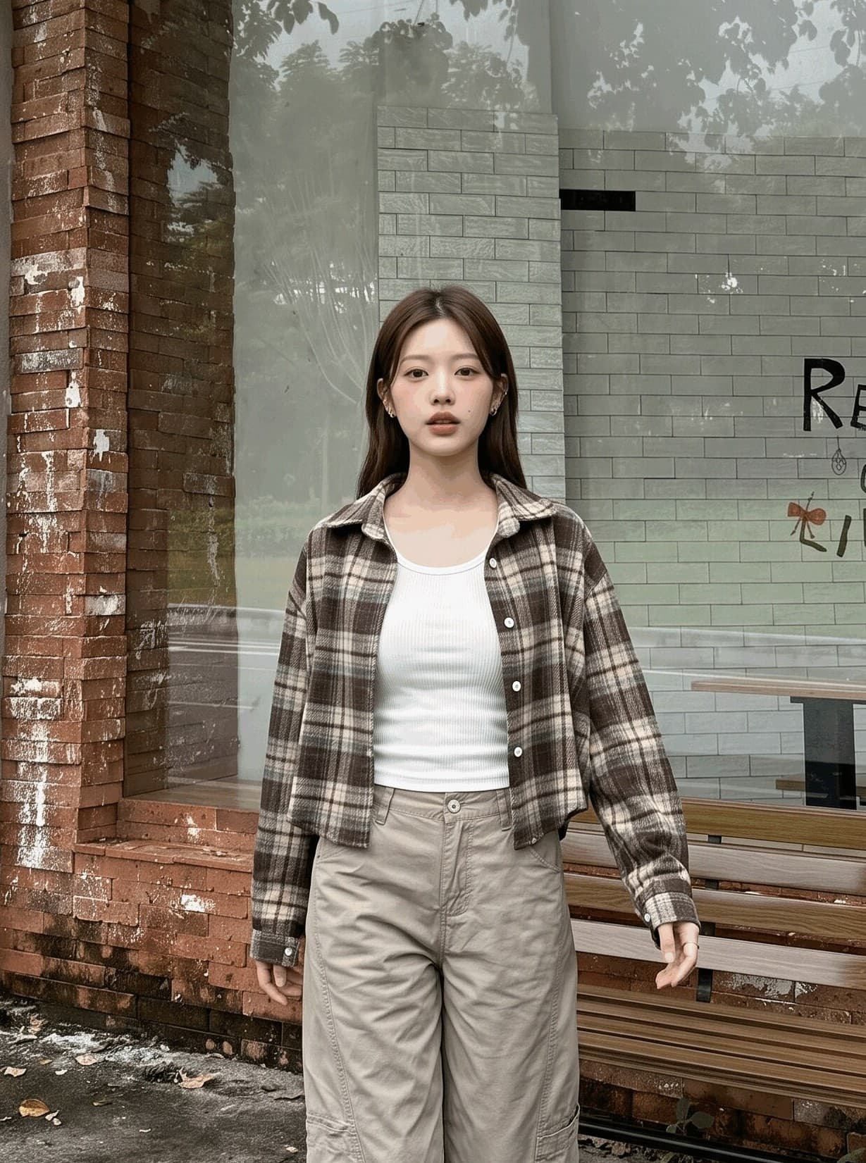 그리드 니켈 셔츠 여자 작은 키 긴팔 여성 가을 새로운 한국 스타일 루즈핏 레트로 캐주얼 쇼트 스타일 셔츠 재킷 상세 이미지 19