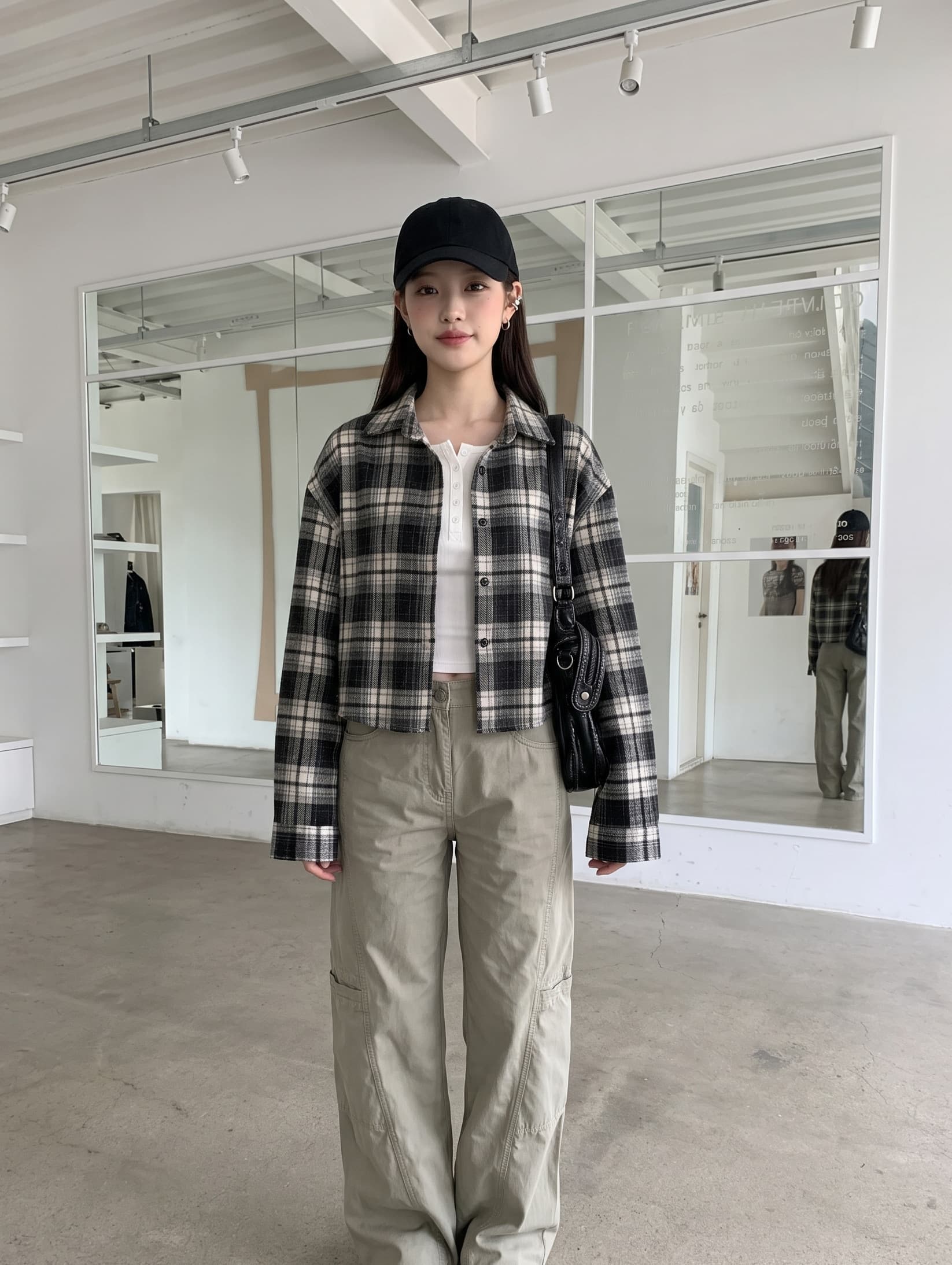 그리드 니켈 셔츠 여자 작은 키 긴팔 여성 가을 새로운 한국 스타일 루즈핏 레트로 캐주얼 쇼트 스타일 셔츠 재킷 상세 이미지 21