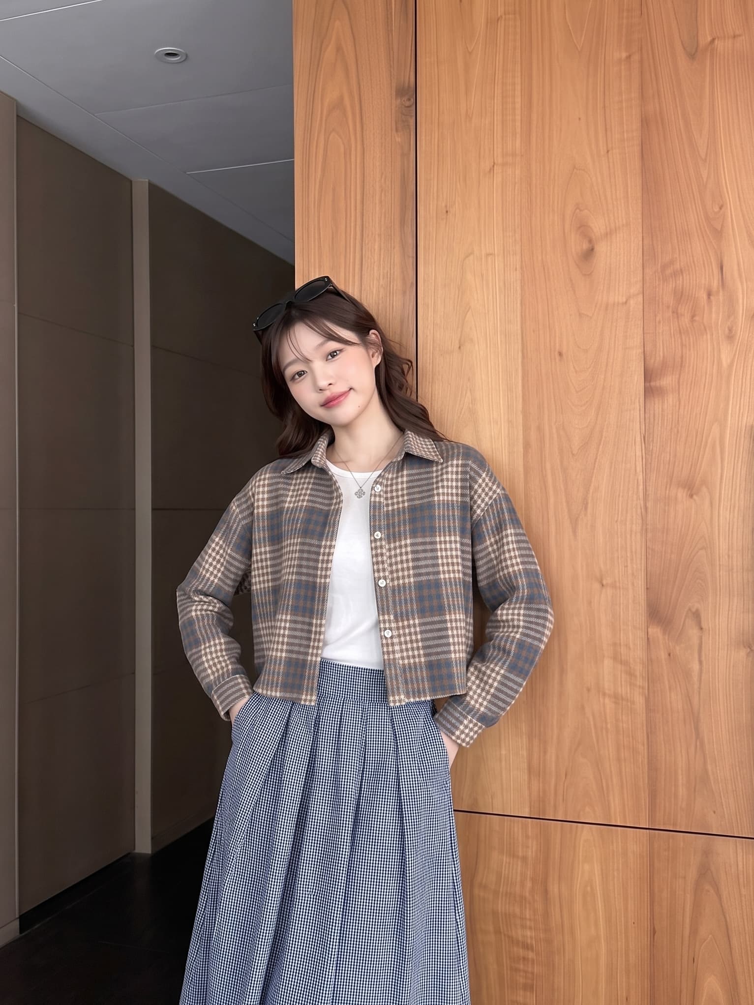연삭 털 배색 체크무늬 여성 셔츠 조기 가을 새로운 겨울 모직 외투 한국 스타일 레트로 루즈핏 재킷 맨위