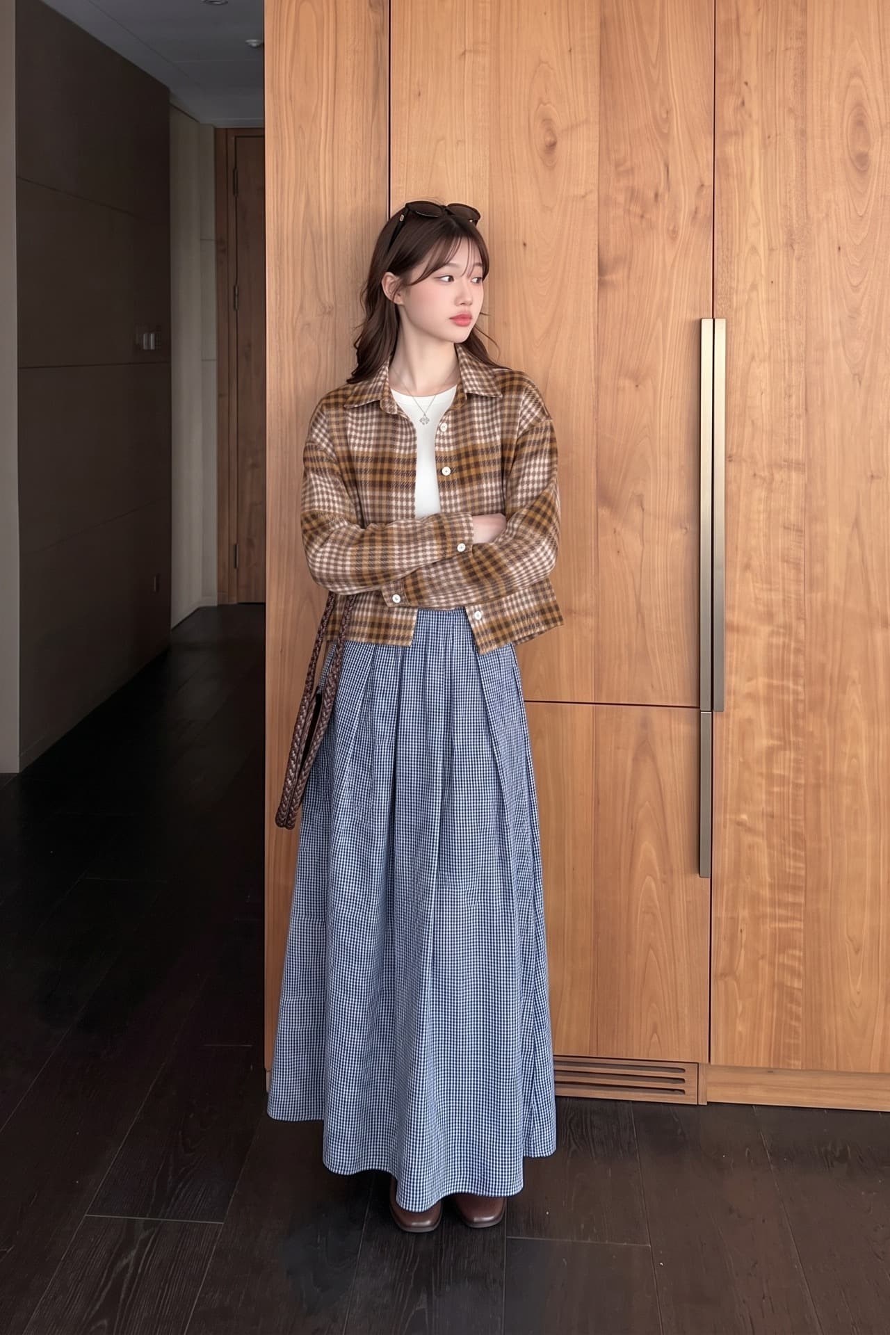연삭 털 배색 체크무늬 여성 셔츠 조기 가을 새로운 겨울 모직 외투 한국 스타일 레트로 루즈핏 재킷 맨위 이미지 5
