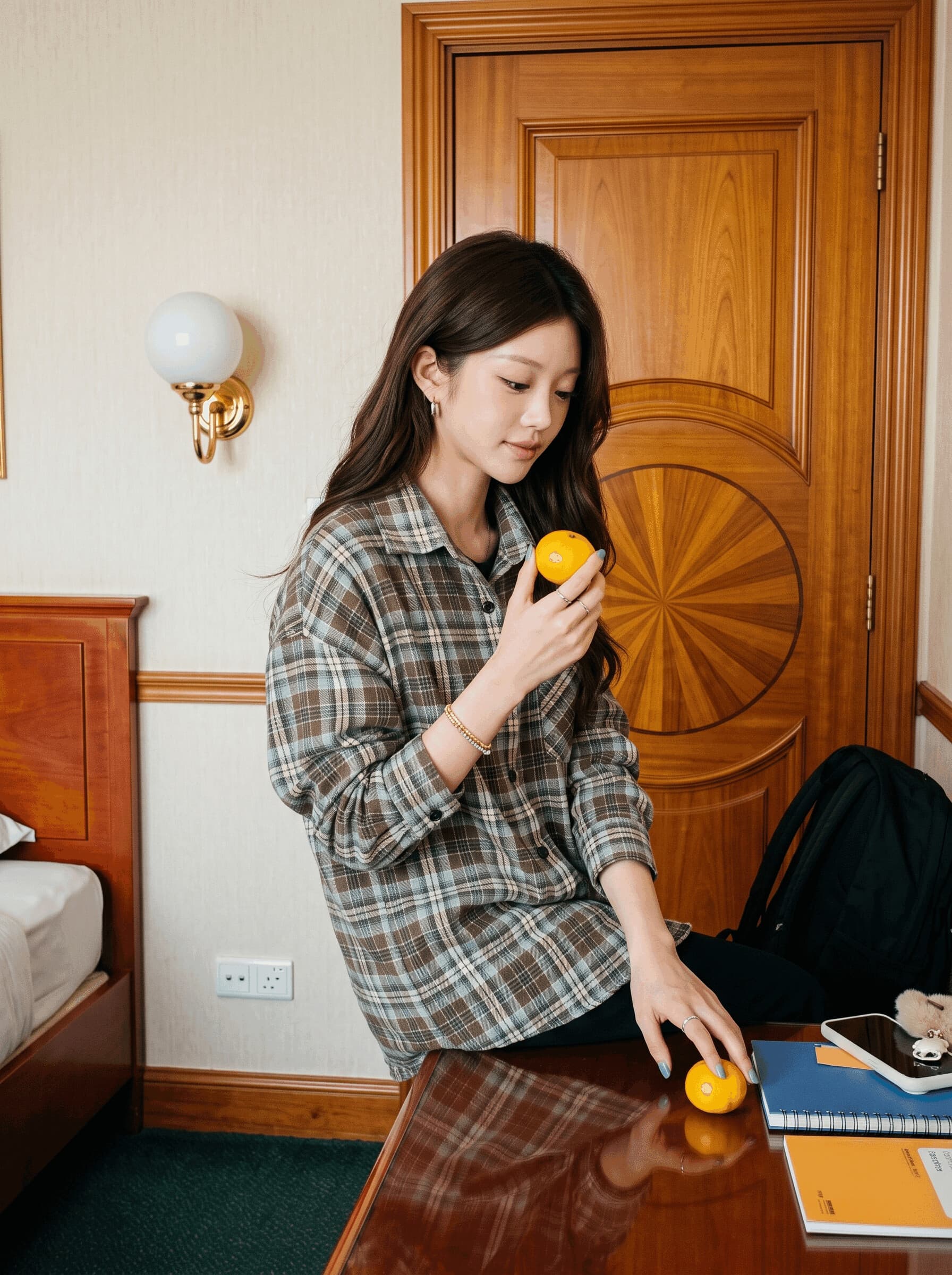 2026 가을 새로운 레트로 격자 무늬 셔츠 여성 루즈핏 폴로 칼라 다용도 긴팔 셔츠 상세 이미지 11
