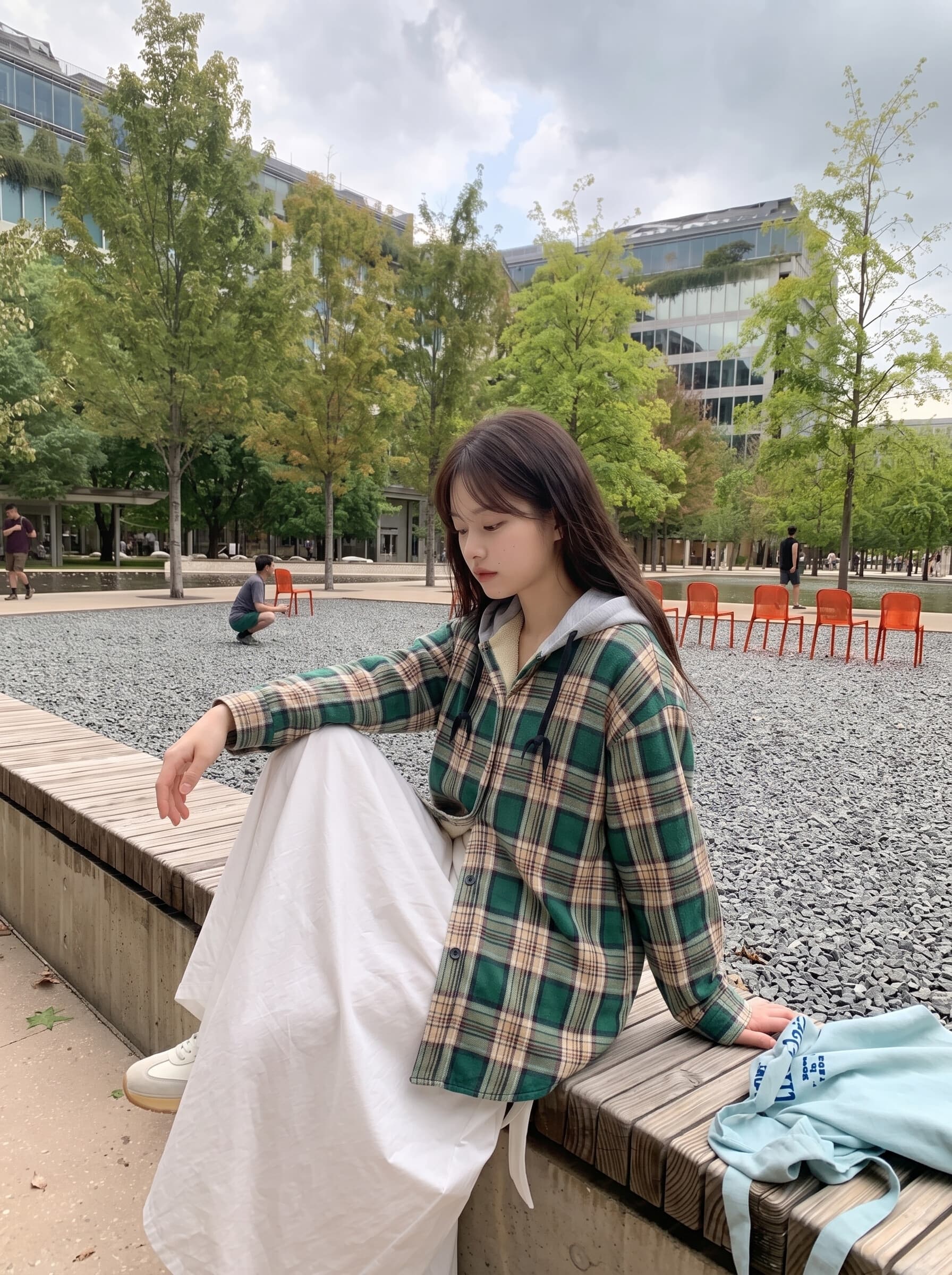 레트로 캐주얼 후드 체크무늬 연삭 털 셔츠 여성 의류 새로운 루즈핏 느긋한 바람 작은 키 모직 셔츠 재킷 상세 이미지 14