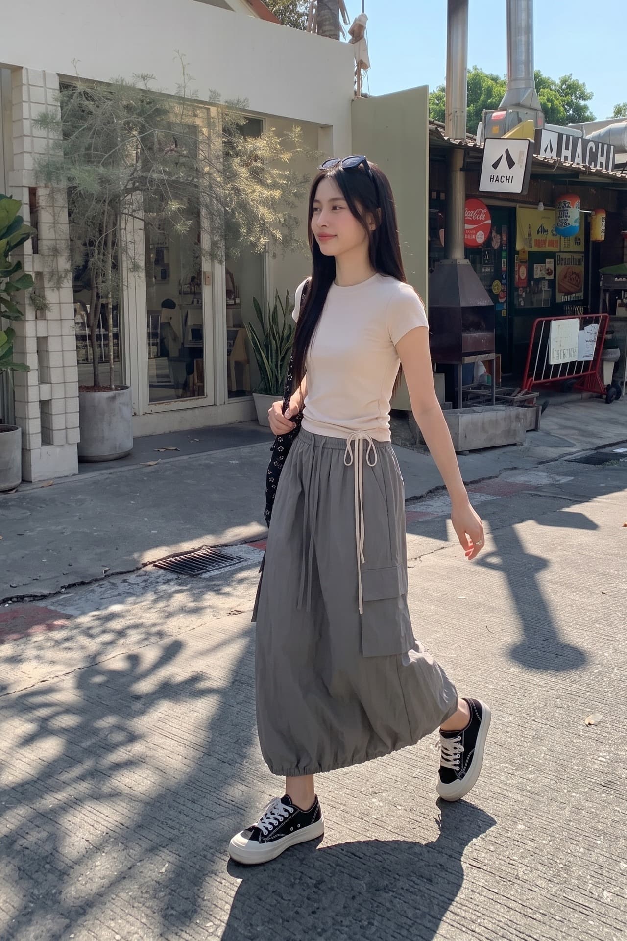 가을 새로운 캐주얼 레트로 펌프 로프 밴딩 워크웨어 바람 반신 스커트 여성 하이웨이스트 슬림해 보이는 한 마디 롱 스커트 여성 이미지 6