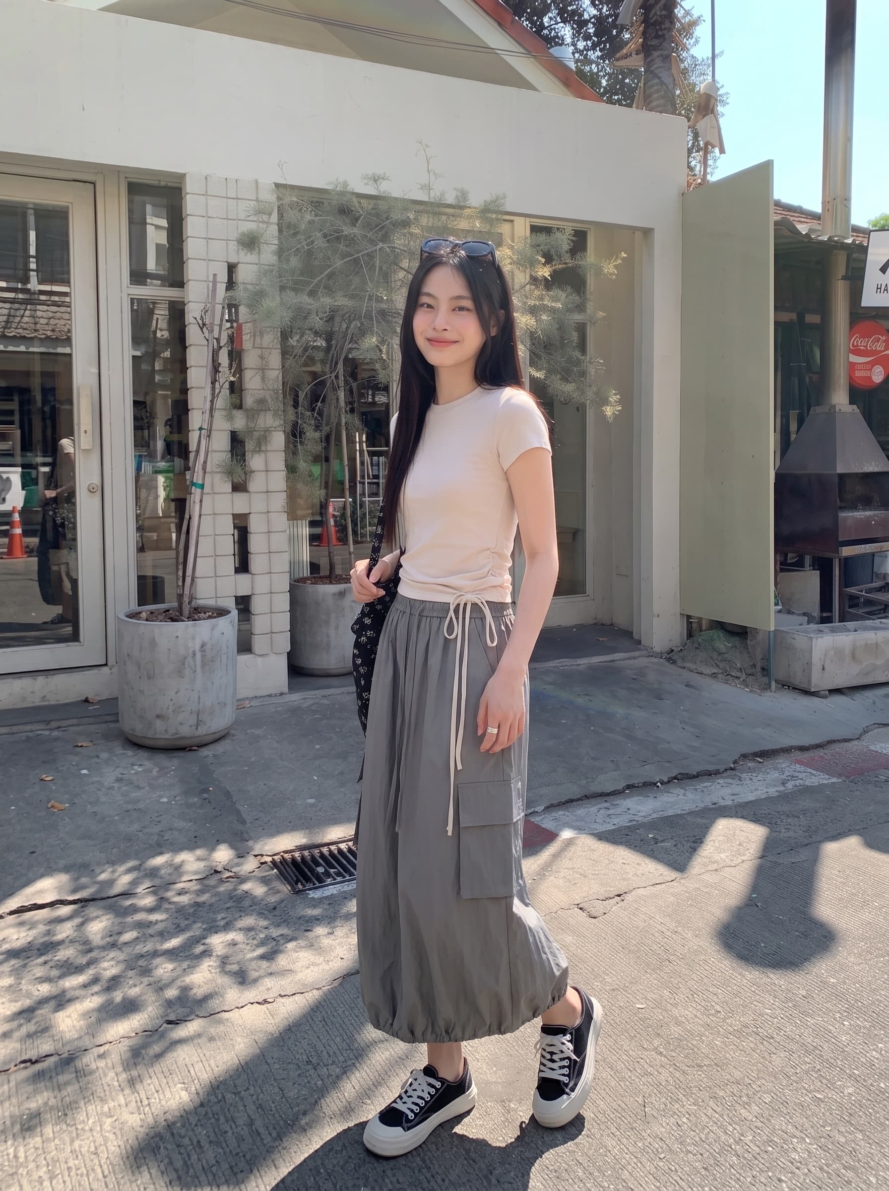 가을 새로운 캐주얼 레트로 펌프 로프 밴딩 워크웨어 바람 반신 스커트 여성 하이웨이스트 슬림해 보이는 한 마디 롱 스커트 여성 상세 이미지 6