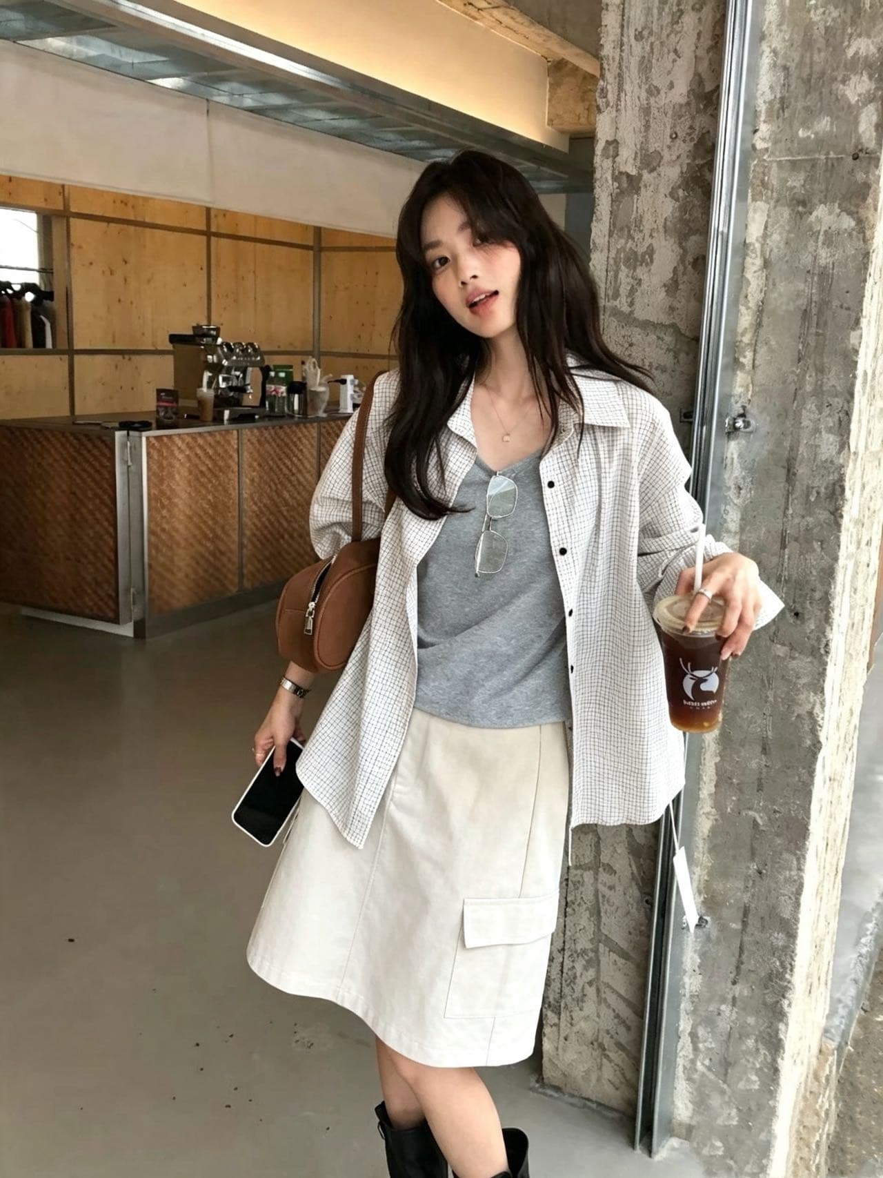 한국 스타일 2026 가을 새로운 미니멀리즘 품격 다용도 슬림해 보이는 한 마디 워크웨어 치마 캐주얼 반신 스커트 중간 스커트 여성 상세 이미지 11