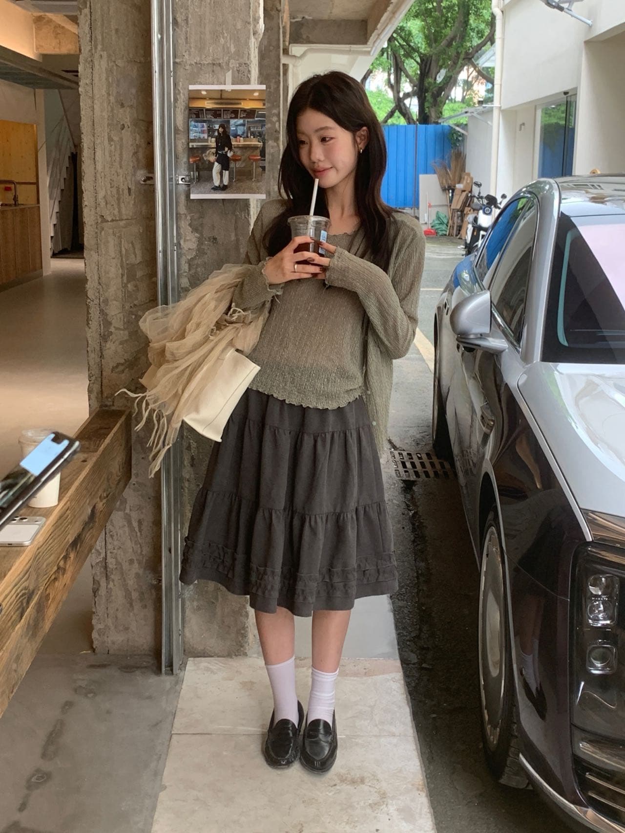 달콤함 목이버섯 레이스 패치워크 구리 암모니아 플러시 짧은 중간 스커트 여성 이른 가을 부드러운 연령 감소 표지 넓적 다리 슬림해 보이는 다용도 반신 스커트 이미지 2