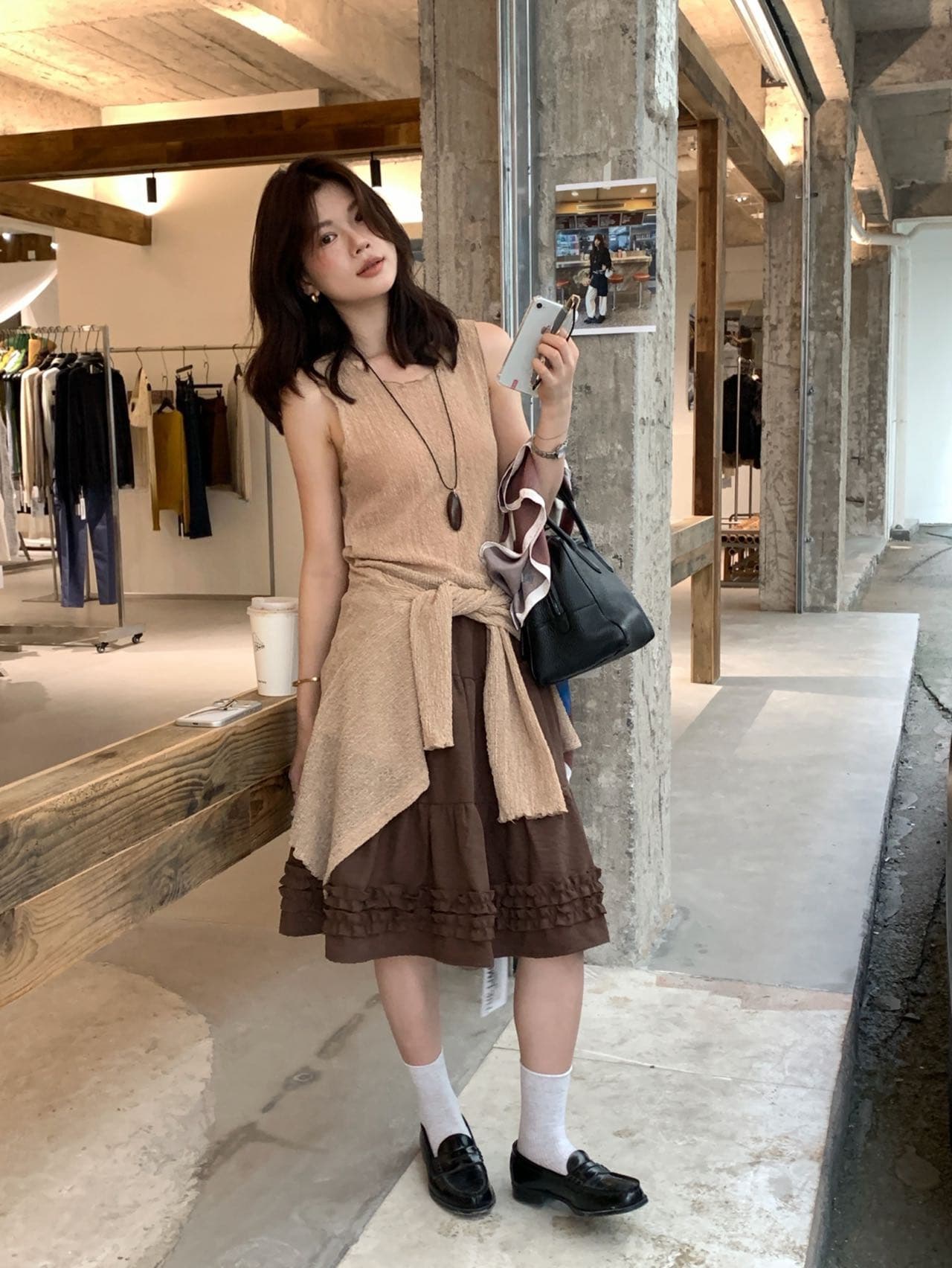 달콤함 목이버섯 레이스 패치워크 구리 암모니아 플러시 짧은 중간 스커트 여성 이른 가을 부드러운 연령 감소 표지 넓적 다리 슬림해 보이는 다용도 반신 스커트 상세 이미지 15