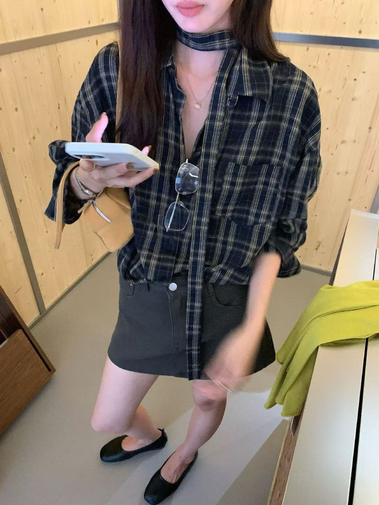 한 부서 레트로 체크무늬 폴로 칼라 셔츠 느긋한 느슨함 센스 루즈핏 슬림해 보이는 분위기 센스 긴팔 맨위 상세 이미지 11