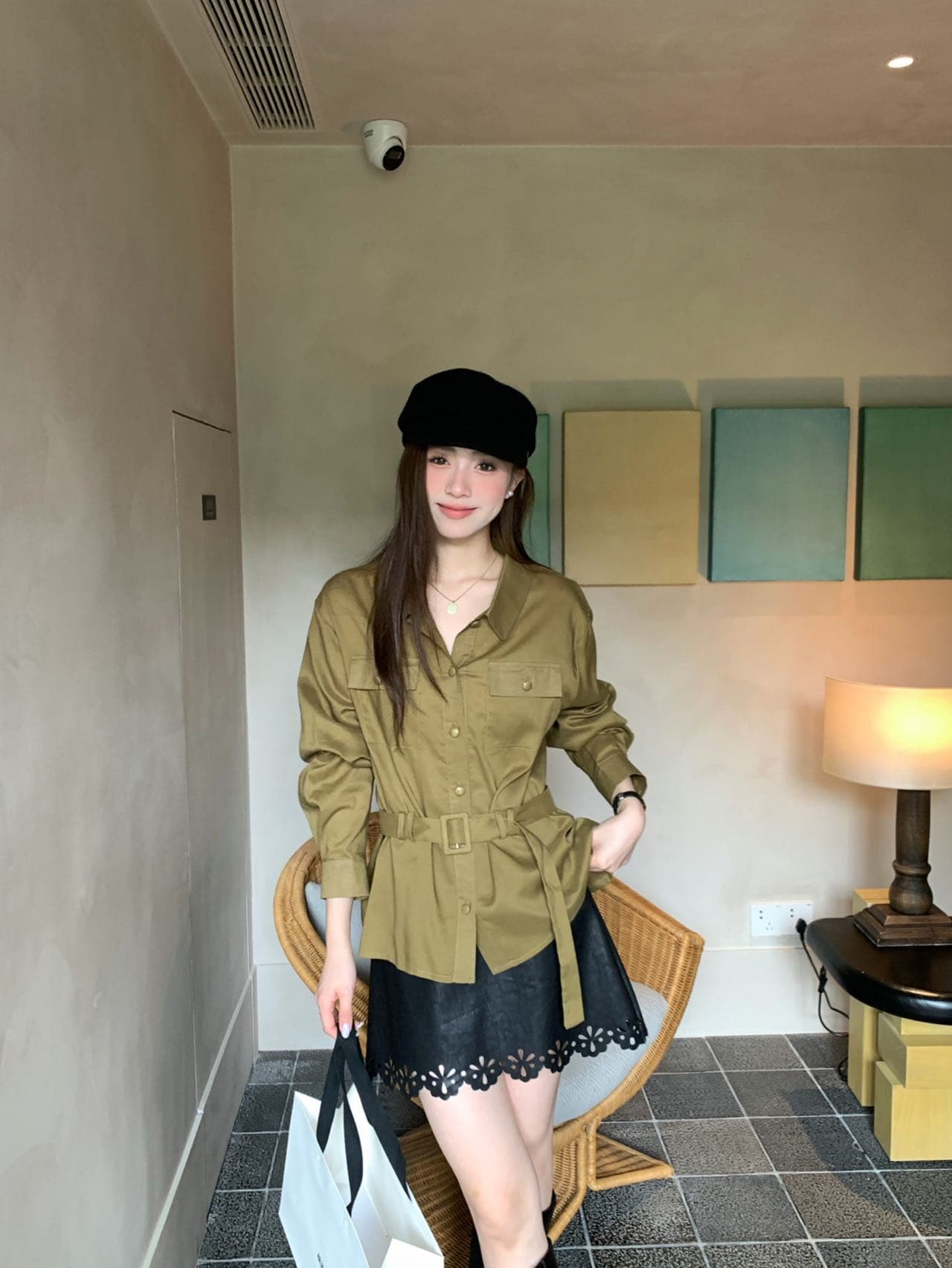 복잡한 고대 돈 바람 디자인 센스 폴로 칼라 루즈핏 셔츠 루즈핏 워크웨어 바람 벨트 코디 카디건 코트 품격 여성 상세 이미지 14