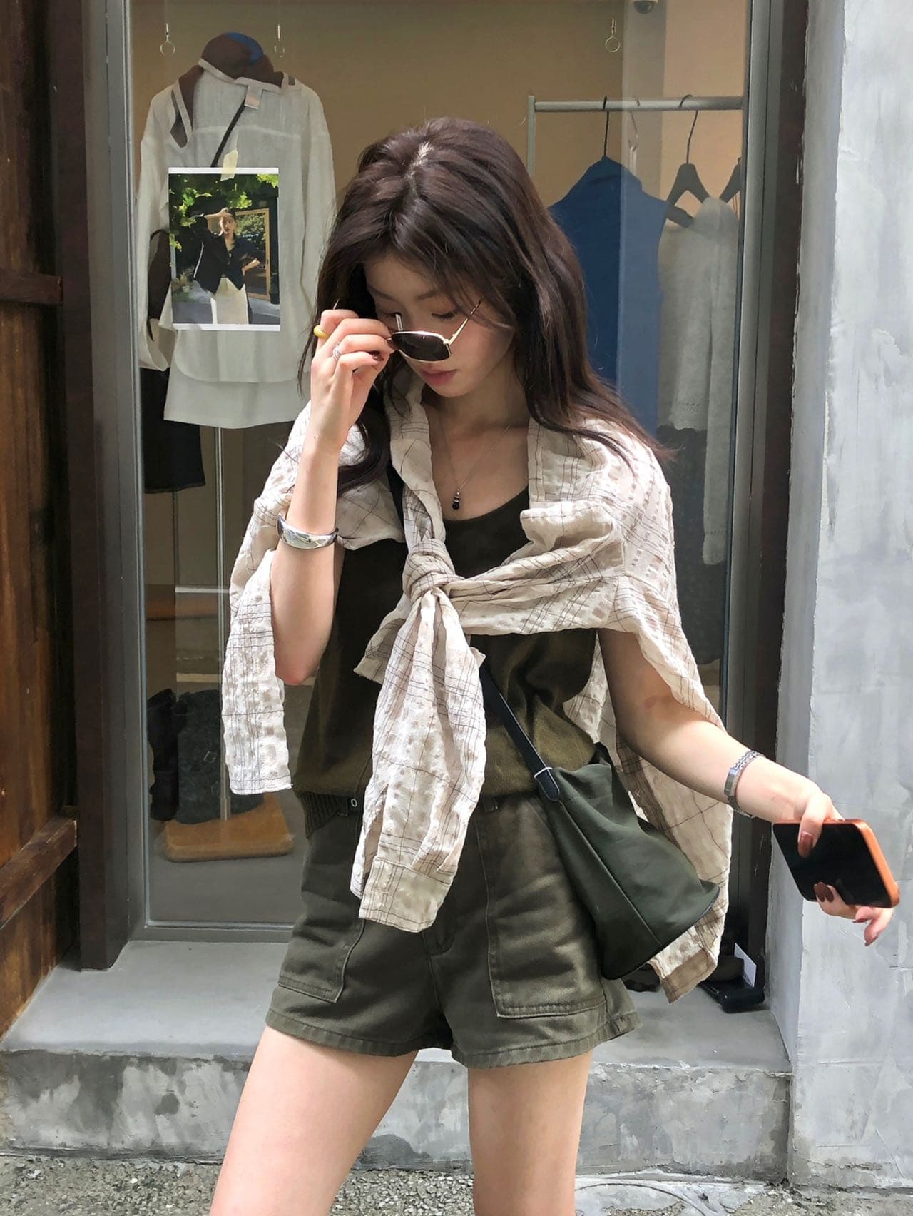 한국 동대문 가을 새로운 한 부서 레트로 느긋한 질감 센스 체크무늬 긴팔 자외선 차단 셔츠 루즈핏 맨위 상세 이미지 18