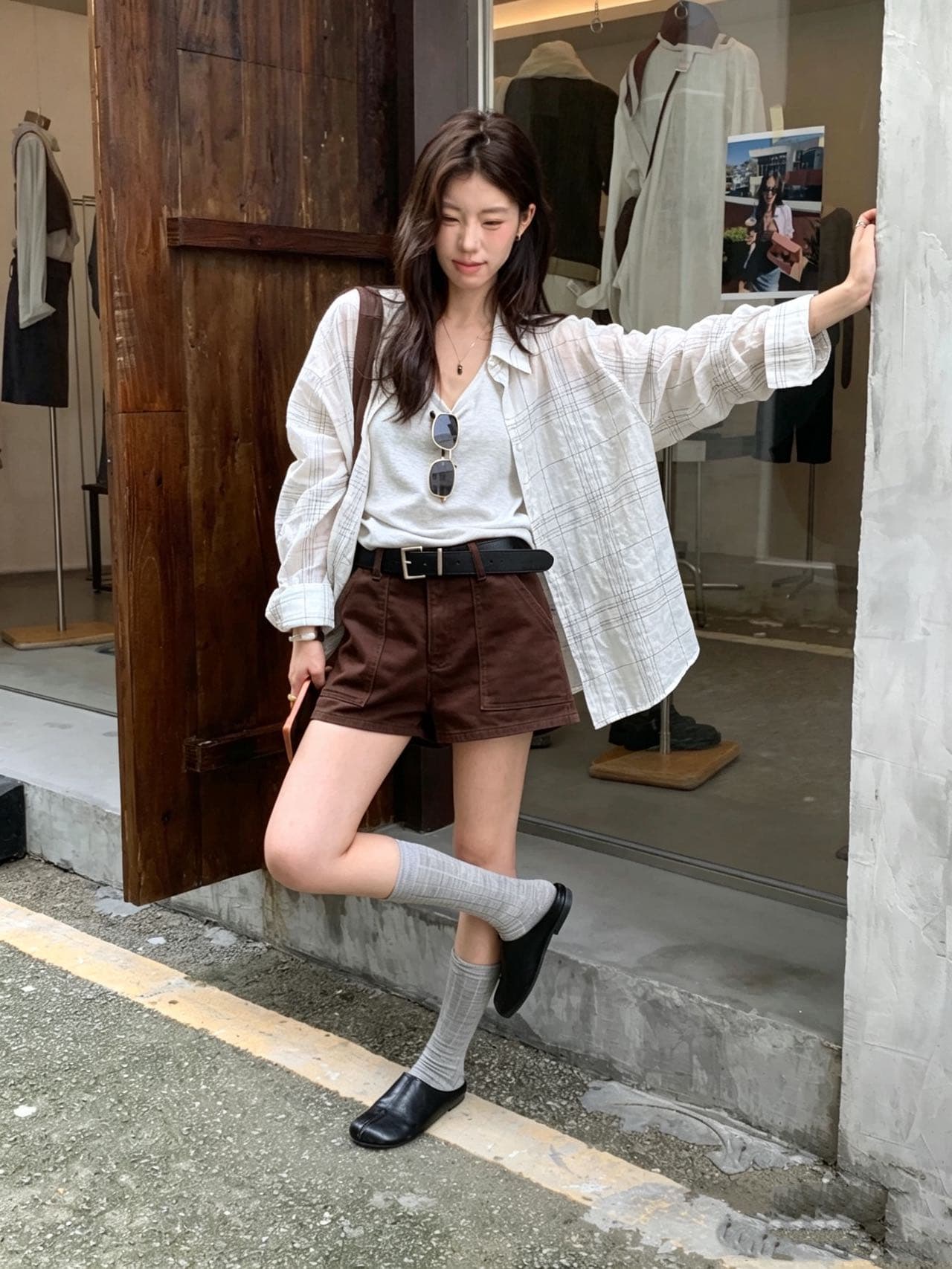 한국 동대문 가을 새로운 한 부서 레트로 느긋한 질감 센스 체크무늬 긴팔 자외선 차단 셔츠 루즈핏 맨위 상세 이미지 24