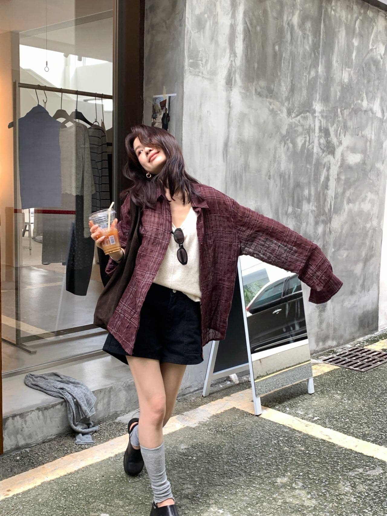 한국 동대문 가을 새로운 한 부서 레트로 느긋한 질감 센스 체크무늬 긴팔 자외선 차단 셔츠 루즈핏 맨위 상세 이미지 26