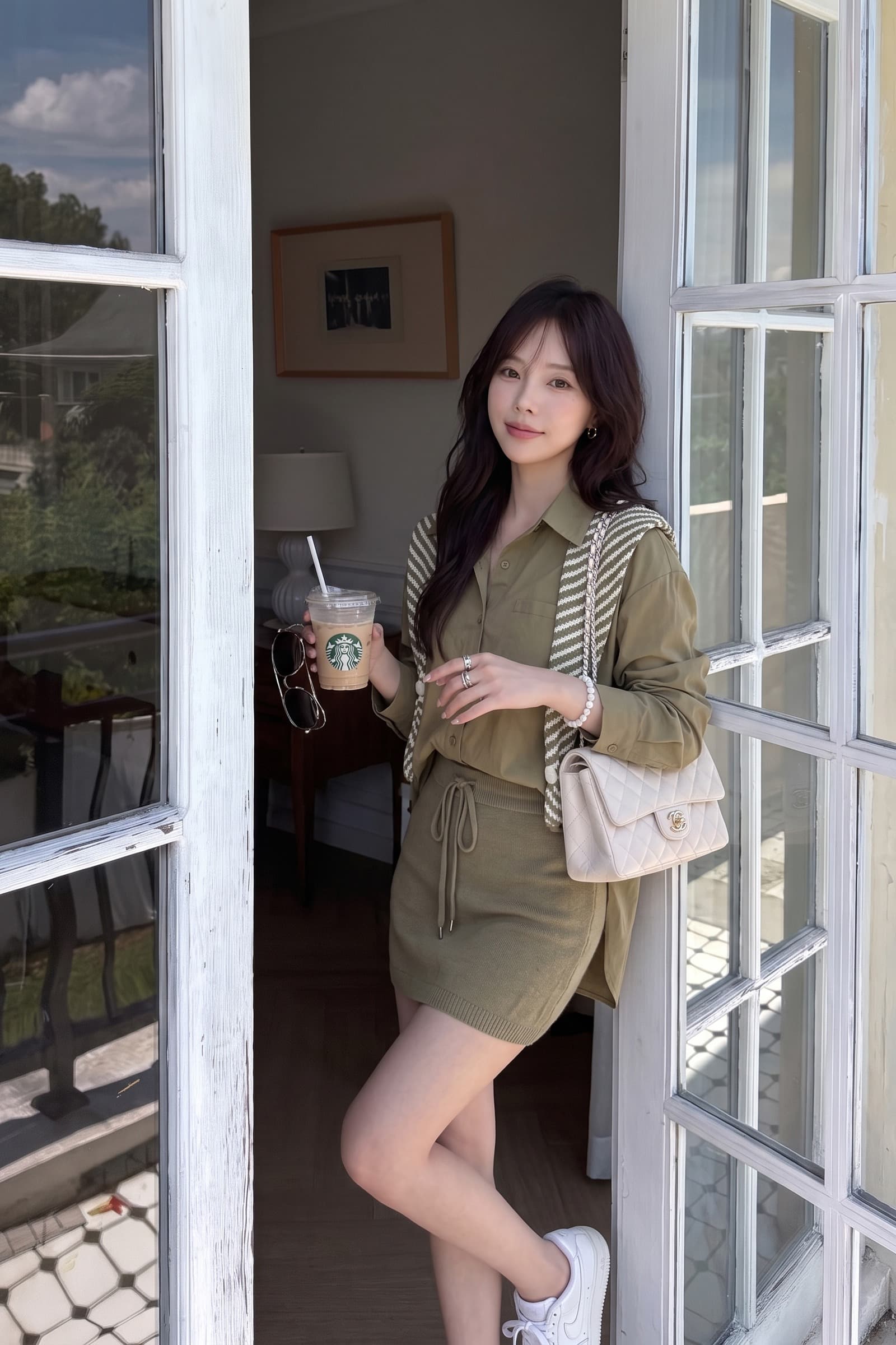 레트로 스트라이프 숄 POLO 칼라 주간 실크 면 린넨 셔츠 여성 긴 소매 이른 가을 새로운 루즈핏 다용도 자외선 차단 맨위 이미지 6