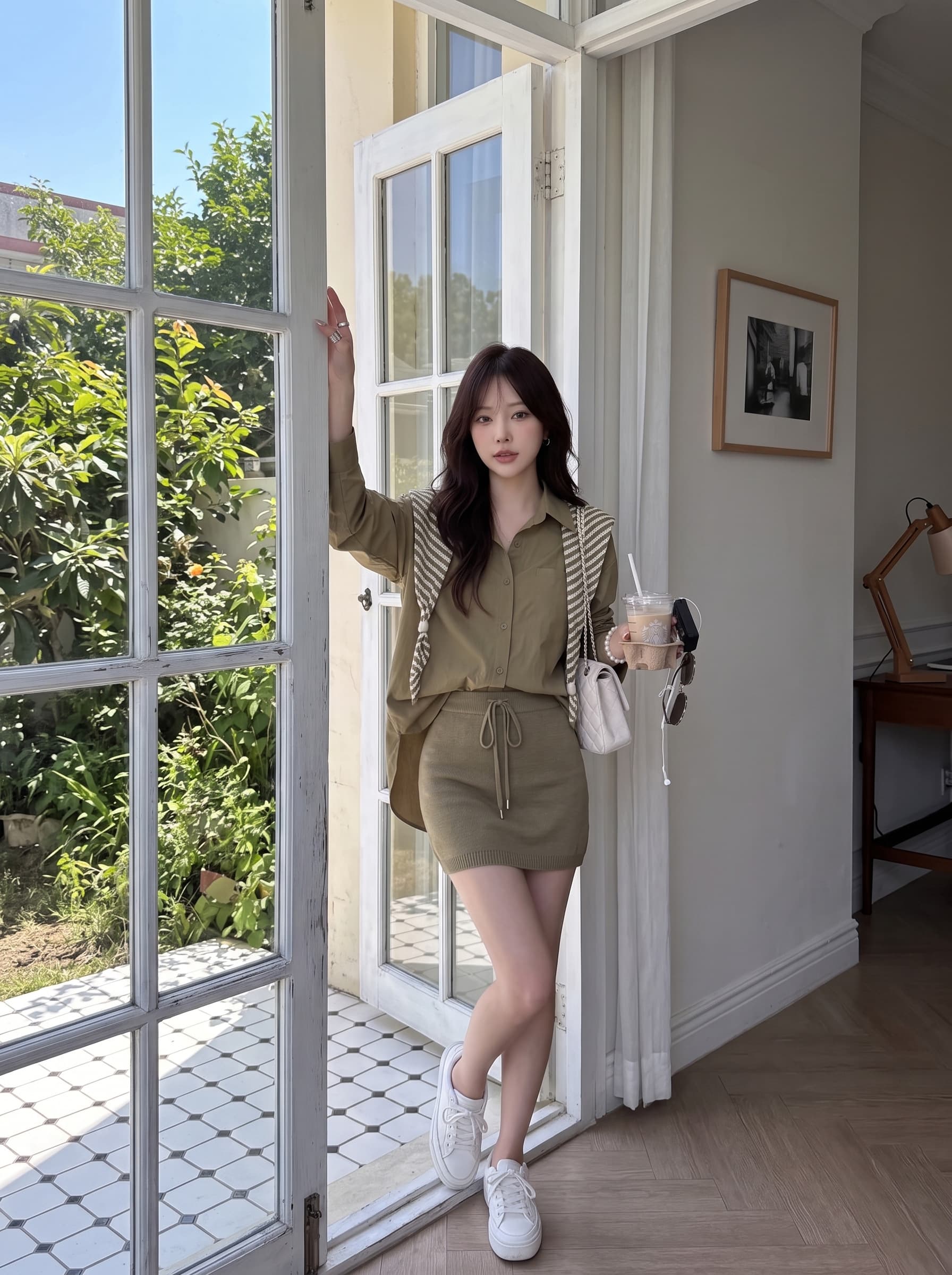 레트로 스트라이프 숄 POLO 칼라 주간 실크 면 린넨 셔츠 여성 긴 소매 이른 가을 새로운 루즈핏 다용도 자외선 차단 맨위 상세 이미지 7