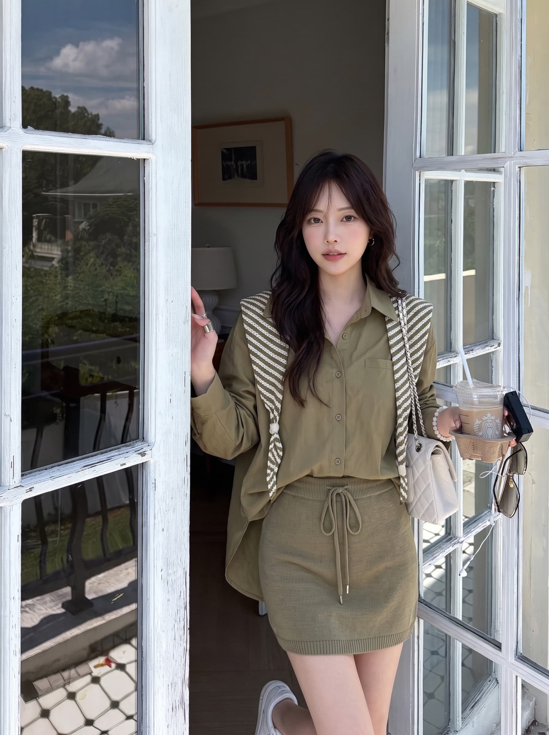 레트로 스트라이프 숄 POLO 칼라 주간 실크 면 린넨 셔츠 여성 긴 소매 이른 가을 새로운 루즈핏 다용도 자외선 차단 맨위 상세 이미지 9