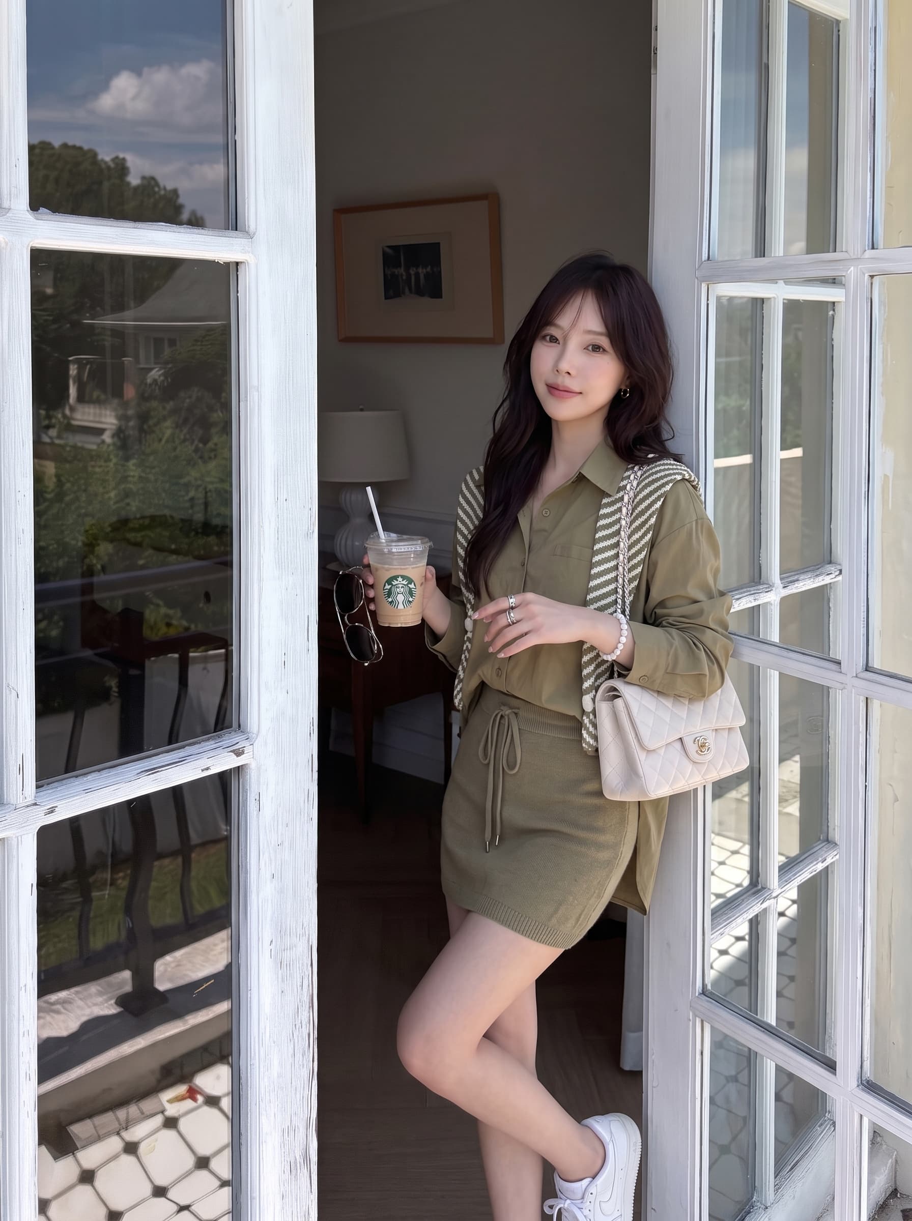 레트로 스트라이프 숄 POLO 칼라 주간 실크 면 린넨 셔츠 여성 긴 소매 이른 가을 새로운 루즈핏 다용도 자외선 차단 맨위 상세 이미지 10
