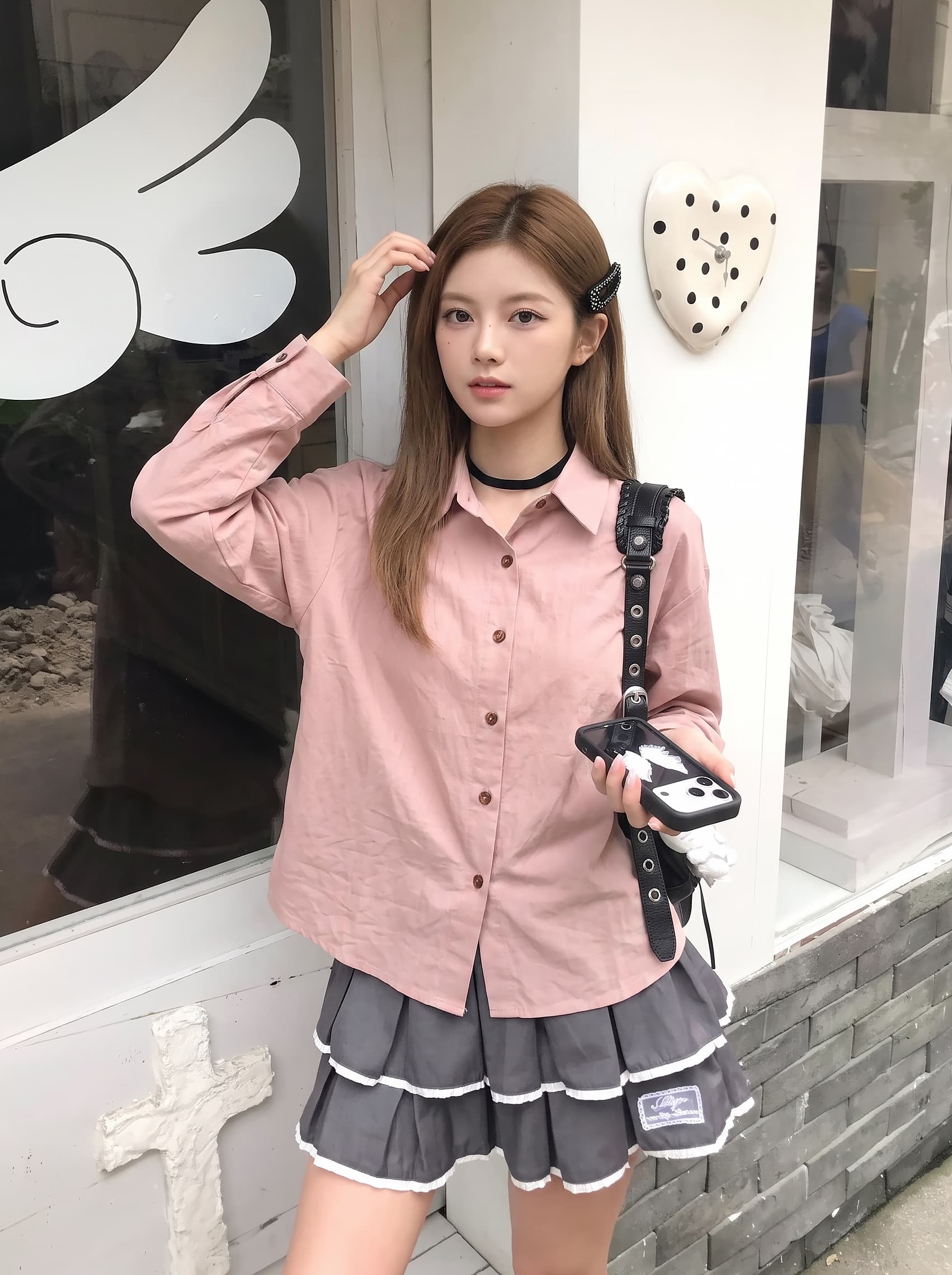한 부서 분위기 센스 핑크색 여성 셔츠 미니멀리즘 캐주얼 스택 착용 인사이드 가져 가라. 긴팔 맨위 가을 셔츠 디자인 맨위 상세 이미지 25