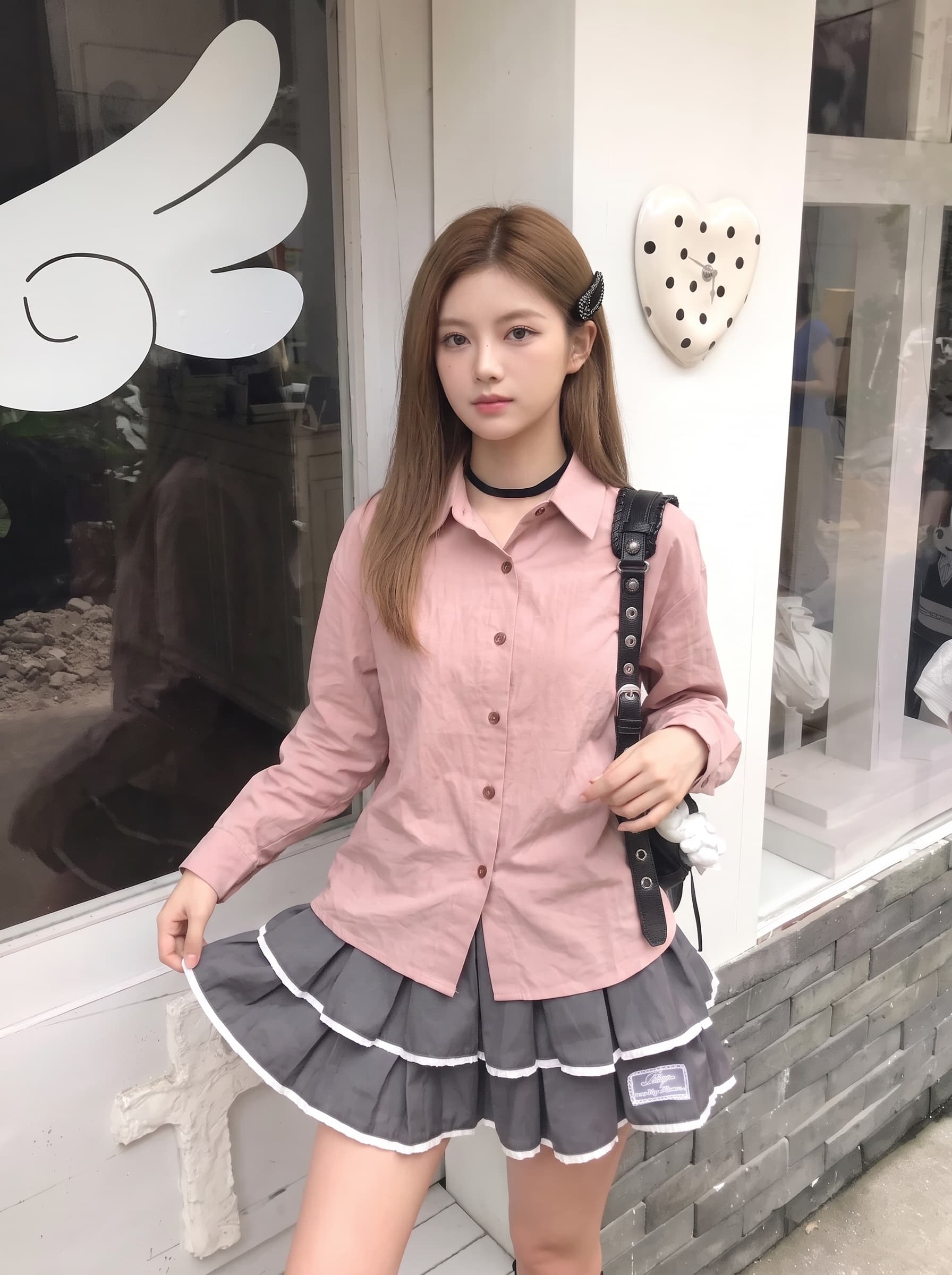 한 부서 분위기 센스 핑크색 여성 셔츠 미니멀리즘 캐주얼 스택 착용 인사이드 가져 가라. 긴팔 맨위 가을 셔츠 디자인 맨위 상세 이미지 28