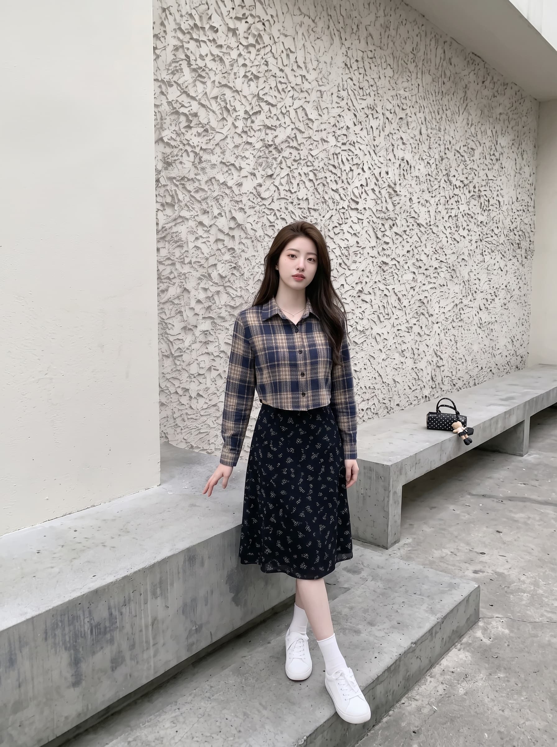 가을 새로운 체크무늬 폴로 칼라 여성 셔츠 출퇴근 루즈핏 프로필 모양 쇼트 스타일 체크무늬 긴팔 셔츠 여성 상세 이미지 16