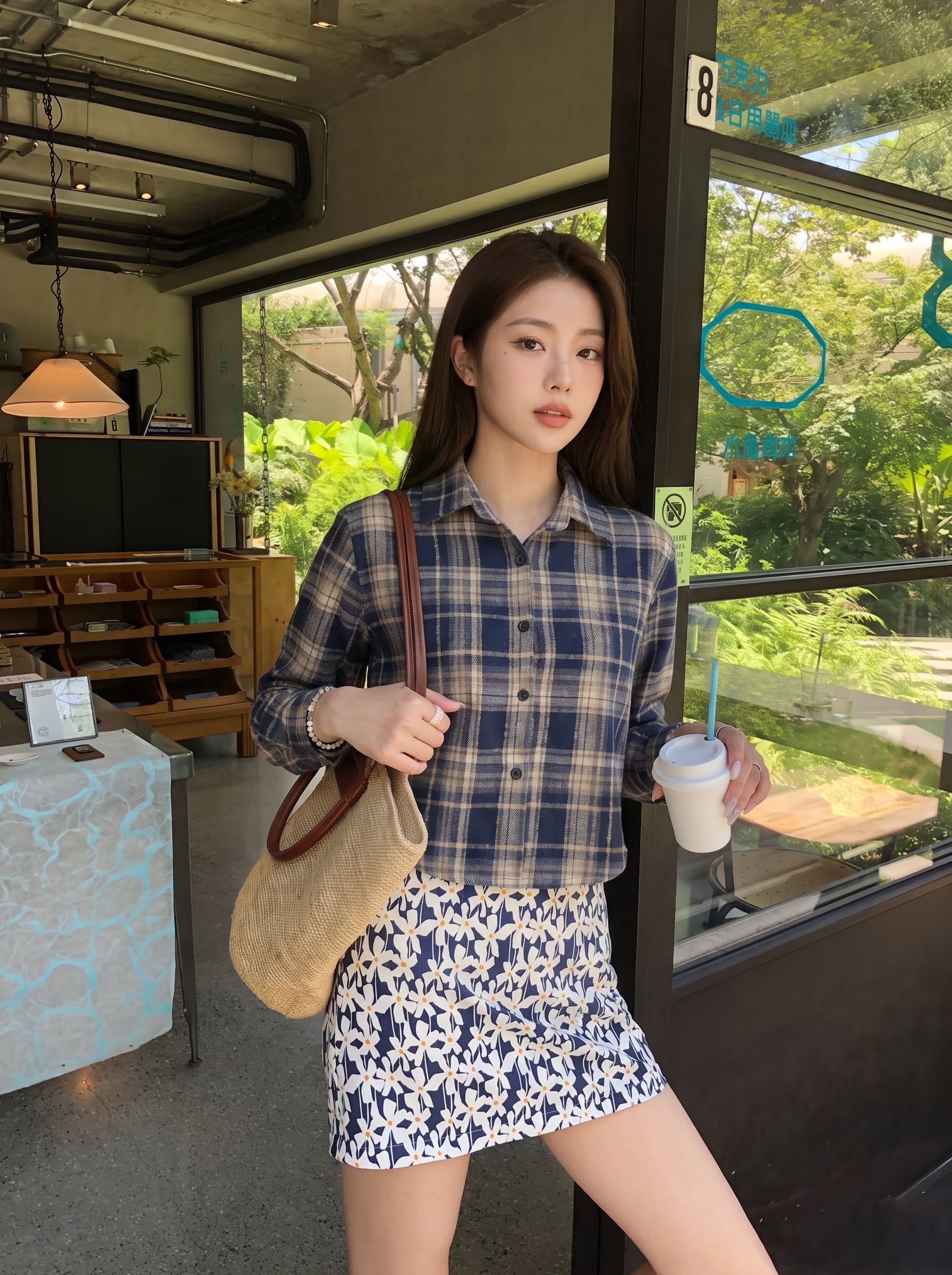 가을 새로운 체크무늬 폴로 칼라 여성 셔츠 작은 키 긴팔 여성 한국 스타일 프로필 모양 쇼트 스타일 체크무늬 긴팔 셔츠 여성 이미지 2