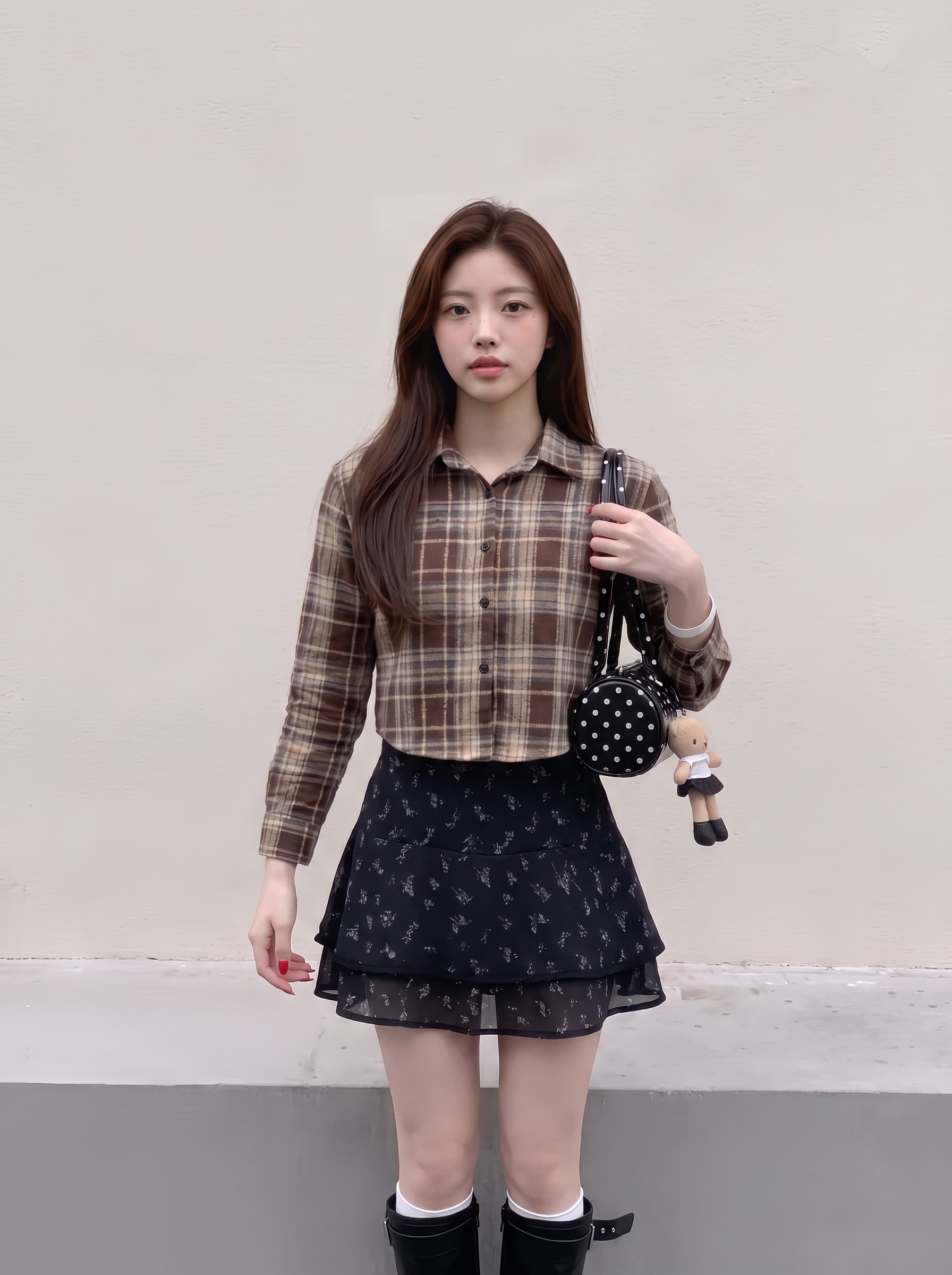 가을 새로운 체크무늬 폴로 칼라 여성 셔츠 작은 키 긴팔 여성 한국 스타일 프로필 모양 쇼트 스타일 체크무늬 긴팔 셔츠 여성 상세 이미지 6