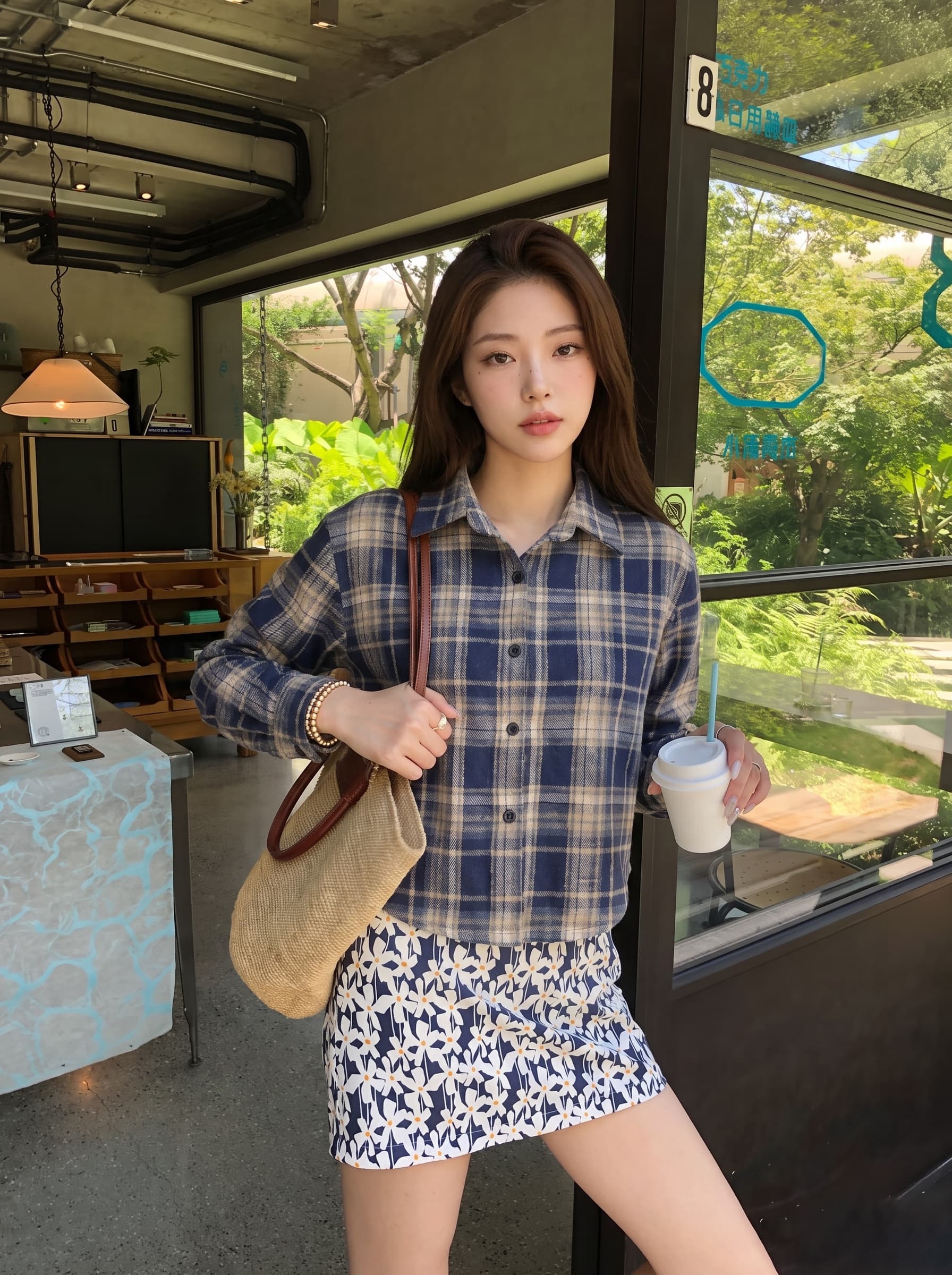 가을 새로운 체크무늬 폴로 칼라 여성 셔츠 작은 키 긴팔 여성 한국 스타일 프로필 모양 쇼트 스타일 체크무늬 긴팔 셔츠 여성 상세 이미지 7